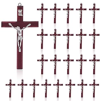 SHAOQINLIN 24 Pieces Crucifix Wall Cross, 4.7 Inch Wooden Wall Hanging Cross Small Catholic Cross Wall Decor Jesus Christ Cross Home Decor