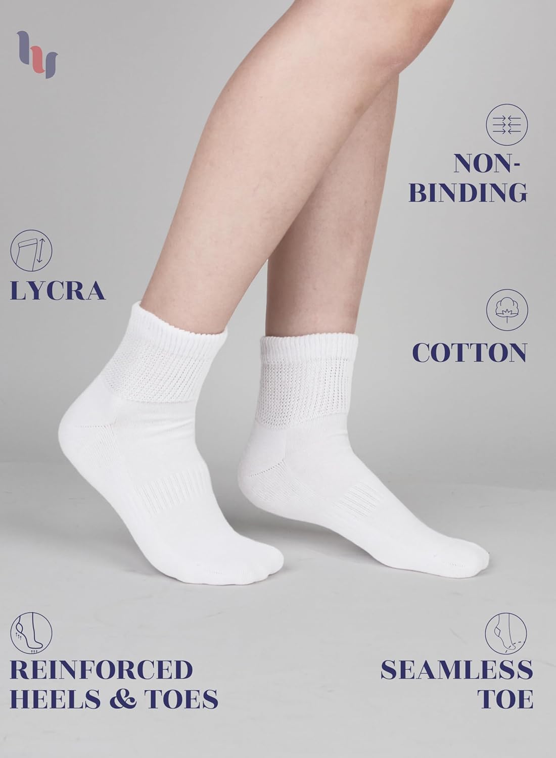Hugh Ugoli Women's Cotton Diabetic Ankle Socks, Wide, Loose, Stretchy, Seamless Toe, Non Binding Top Semi Cushion, 3-6 Pairs - Image 5