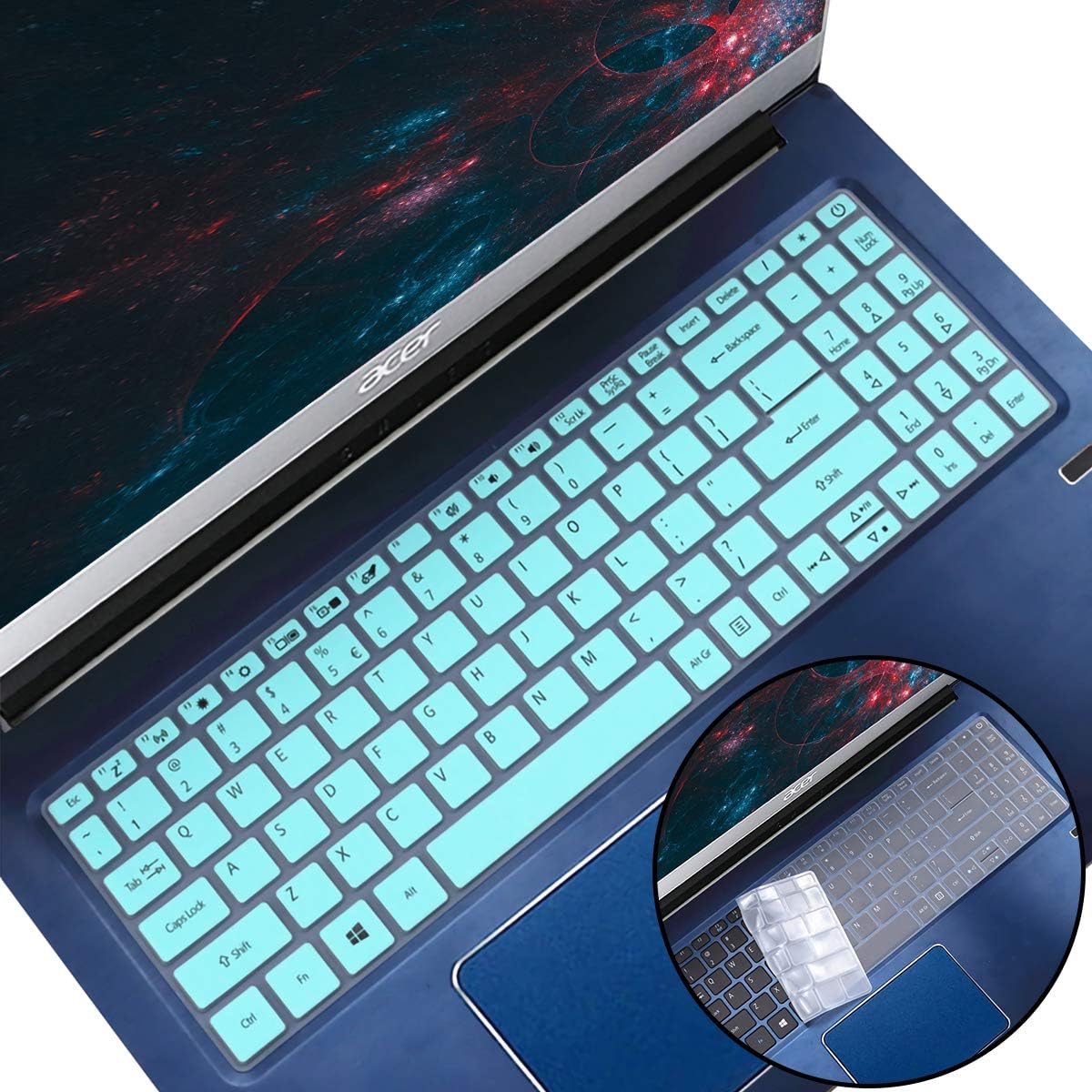 2PCS Keyboard Cover for 15.6'' Acer Aspire 5 Slim Laptop A515-55 A515-55T A515-55G A515-43 A515-44G A515-54 A515-54G/Acer Aspire 3 A315, Acer Aspire 5 Protective Silicone Skin-HotBlue+Clear