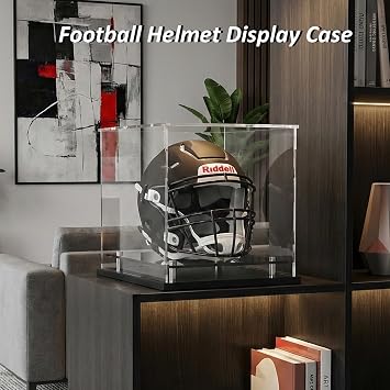 Football Helmet Display Case Full Size,Acrylic Helmet Display Case Black Acrylic Base,Self-Assembly Helmet Display Box Protection Holder Dustproof Sports Collectibles Storage Showcase