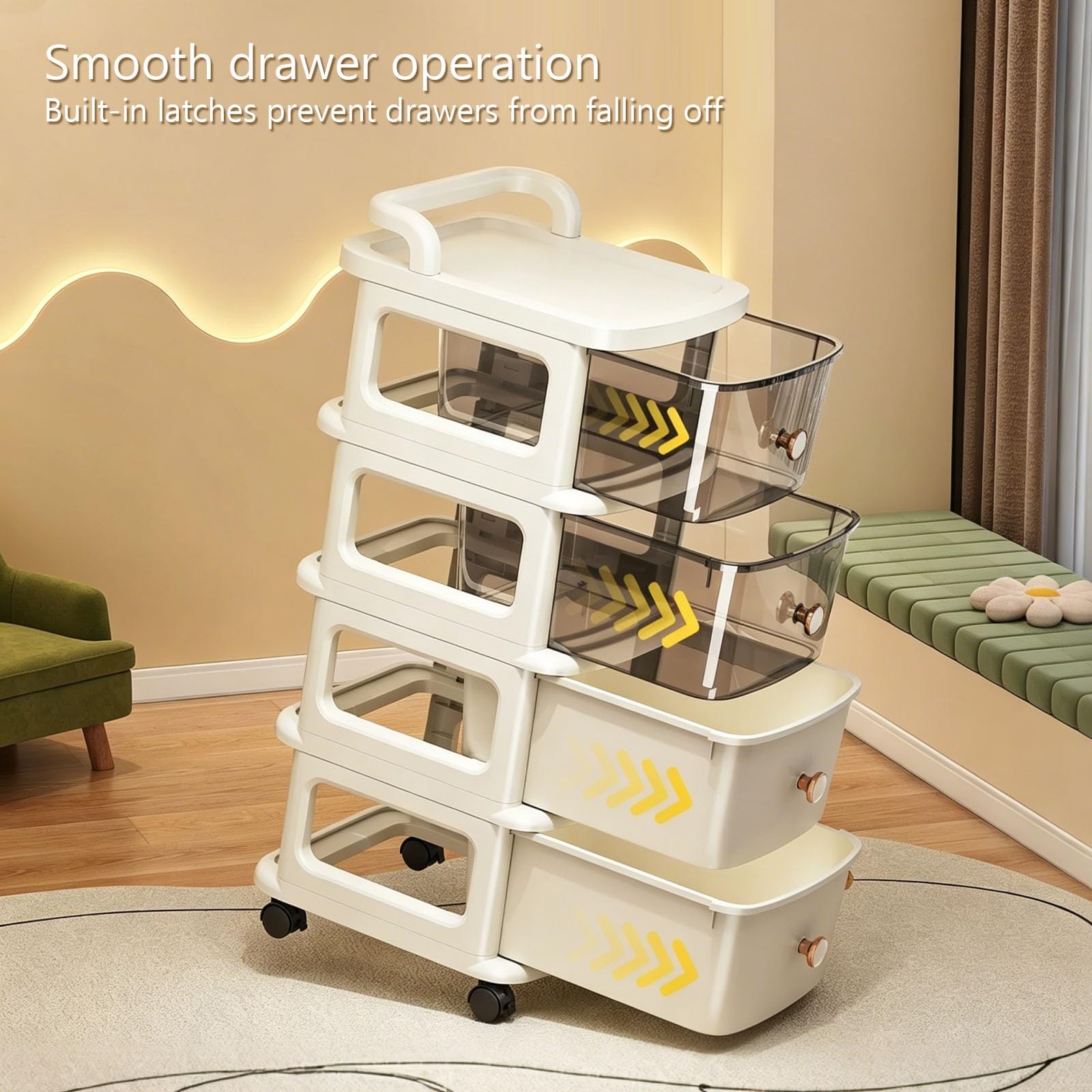 Carrello Portaoggetti Mobile con Cassetti, Organizer con Ruote for Camera da Letto, Soggiorno, Bagno, Cucina, Ufficio