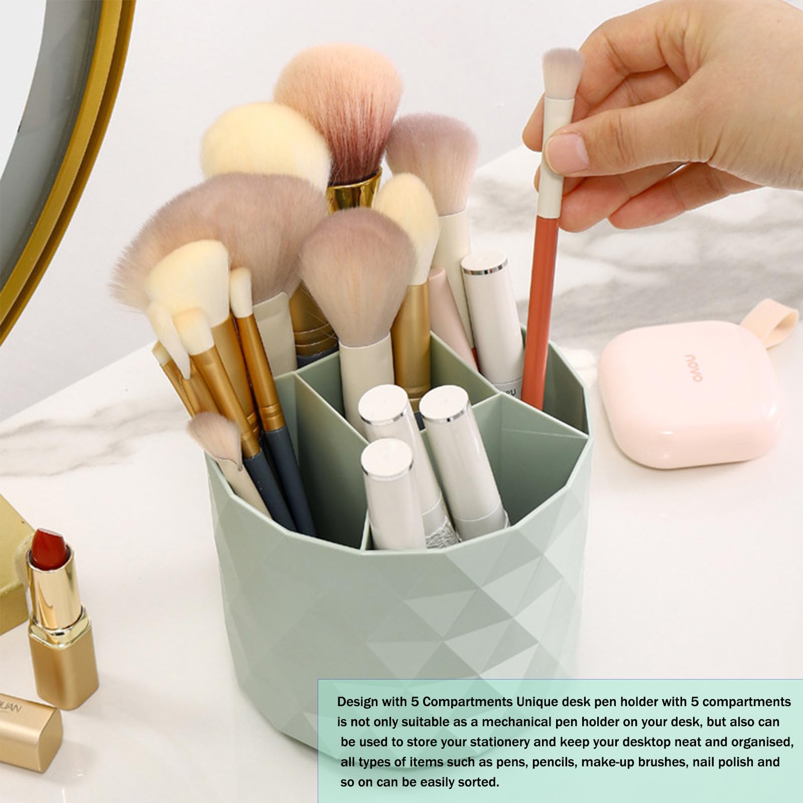 organizzatore trucchi 360°,organizer trucchi con 5 scomparti,organizer scrivania,porta penne per scrivania,organizer bagno,porta trucchi per pennelli da trucco, cancelleria