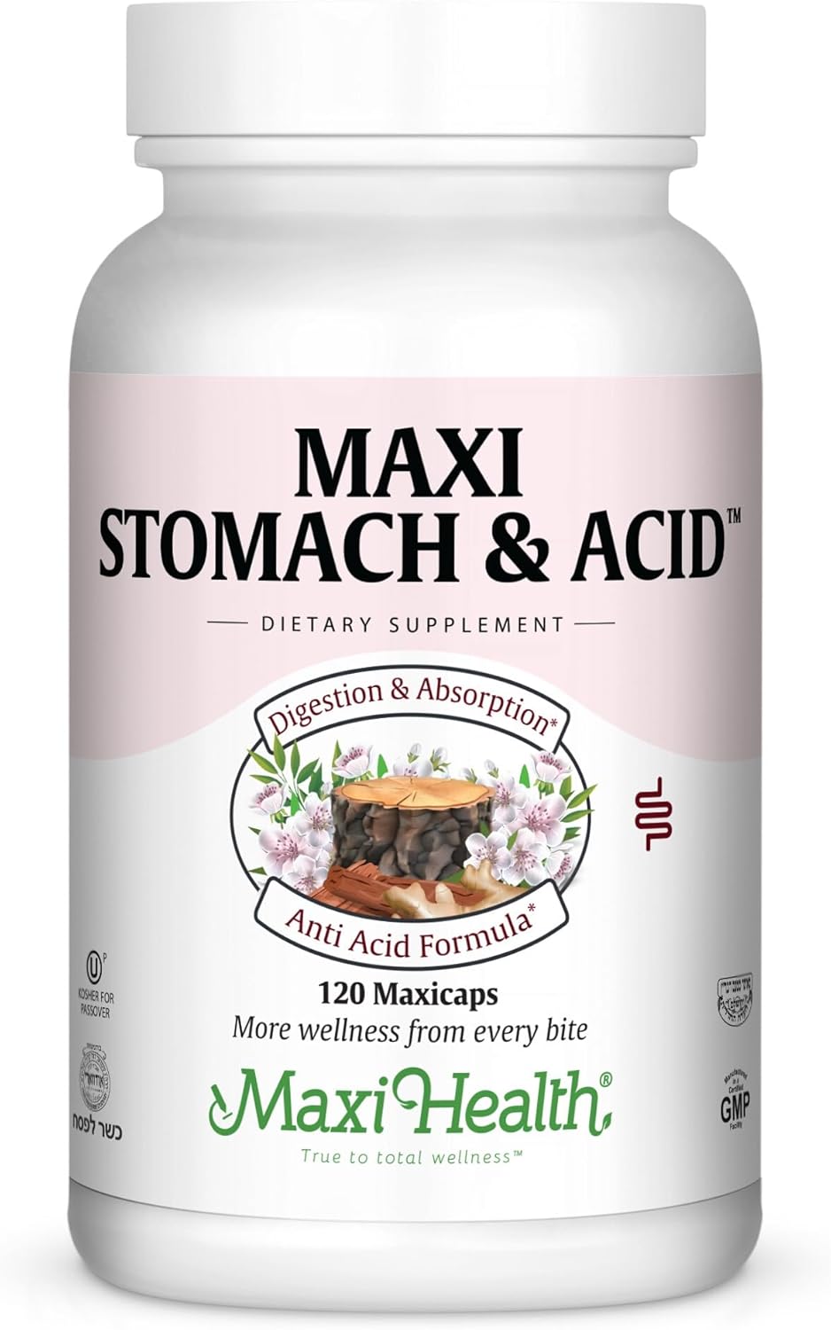 Maxi Health Stomach Anti Acid Support Full Spectrum Capsules, 120 Count – Kosher for Passover