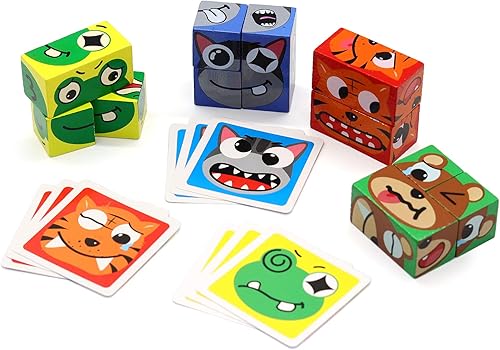 Miniatura 1 de Cubos de madera, expresión, rompecabezas, expresiones, juego de combinación, cubo, juego de rompecabezas para niños de 3, 4, 5, juegos de
