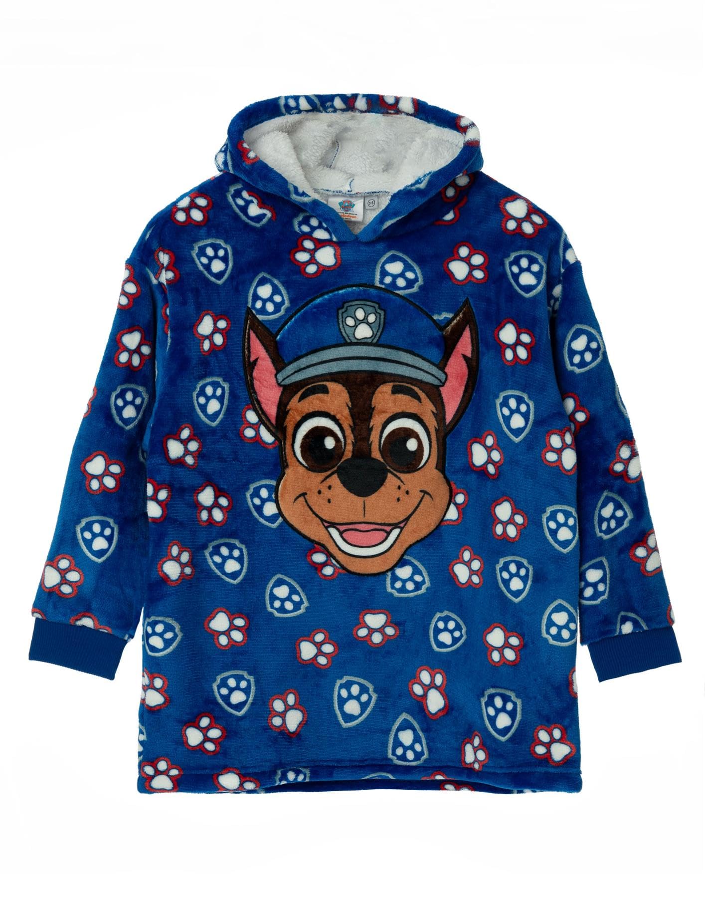 Paw Patrol Boys Wearable Hooded Blanket | Kids Blue Chase the Police Dog All Over Print Fleece Hoodie | Pullover Loungewear