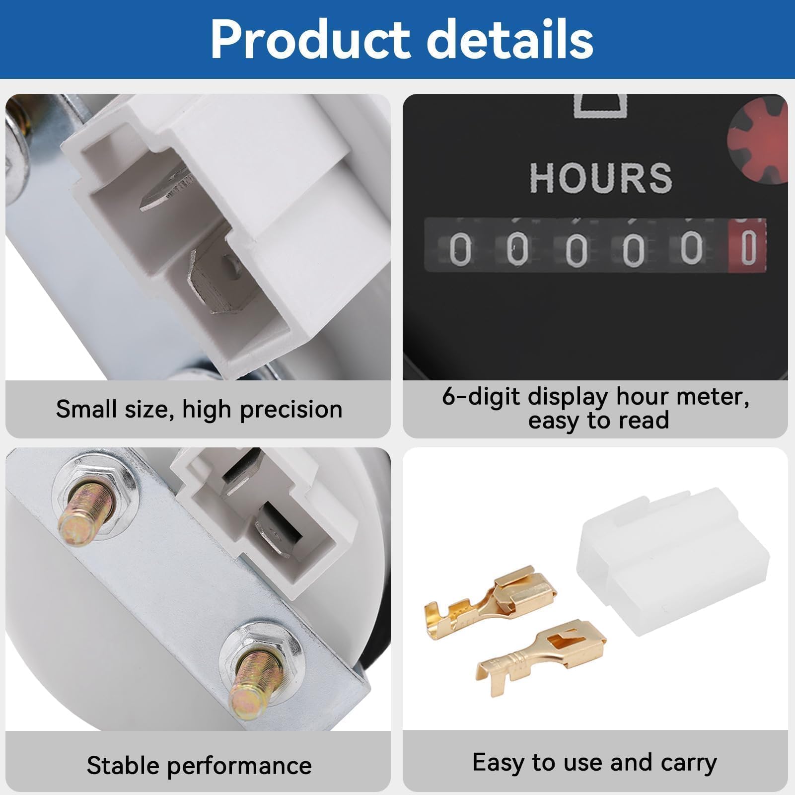 SH-748 Compteur Horaire à Quartz 12-36V DC AC, 2.2 X 2.9pouces Compteur Horaire Rond étanche 12v Set De Bornes De Connexion, Minuterie Quartz Pour Bateau Auto Motoneige Tracteurs Pelouse
