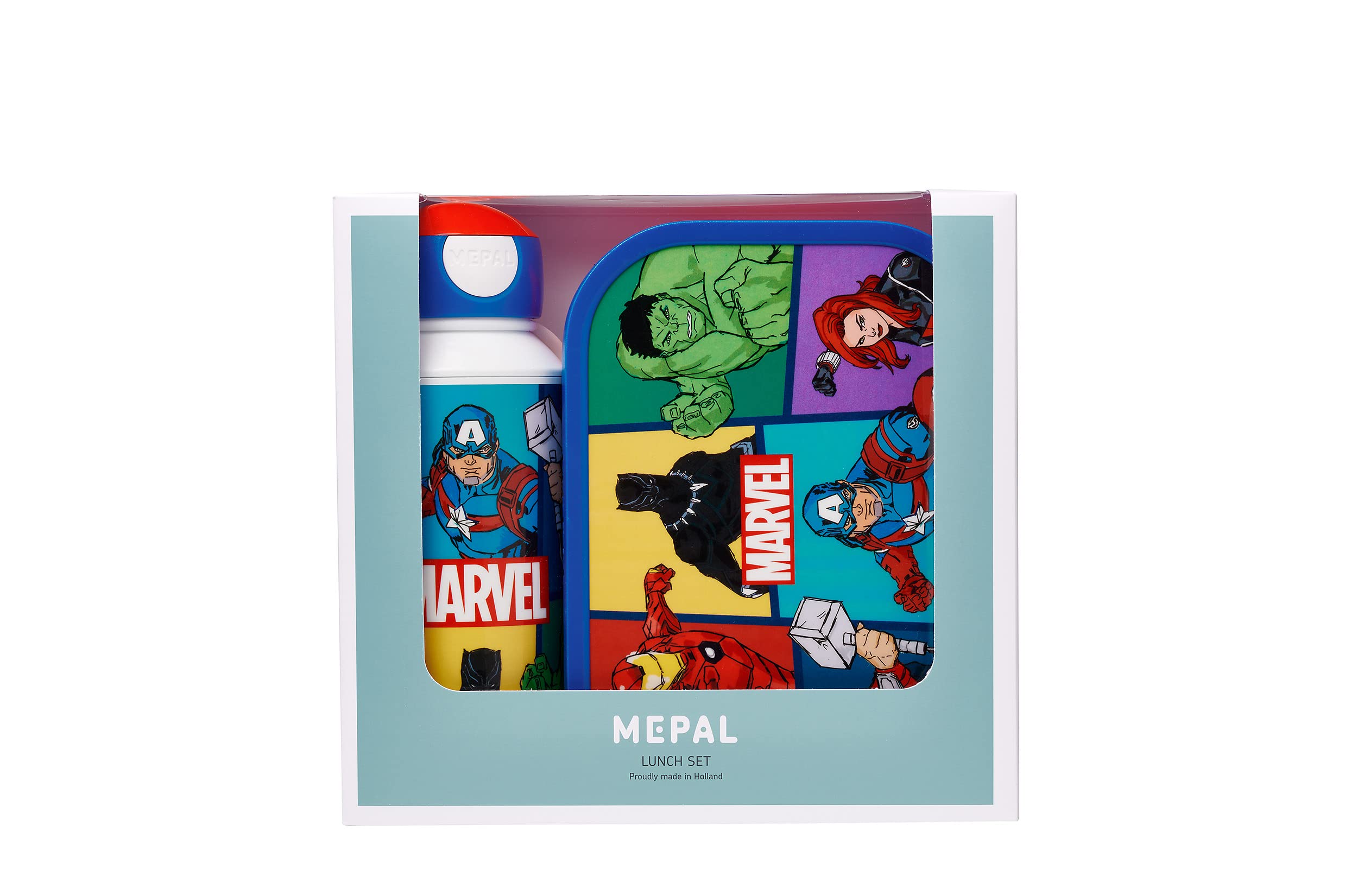 Mepal - Set de Almuerzo Campus - Fiambrera para Niños con Botella Pop-up y Fiambrera - Set de Almuerzo para el Colegio o para Llevar - Sin BPA - 400 ml + 750 ml - Avengers