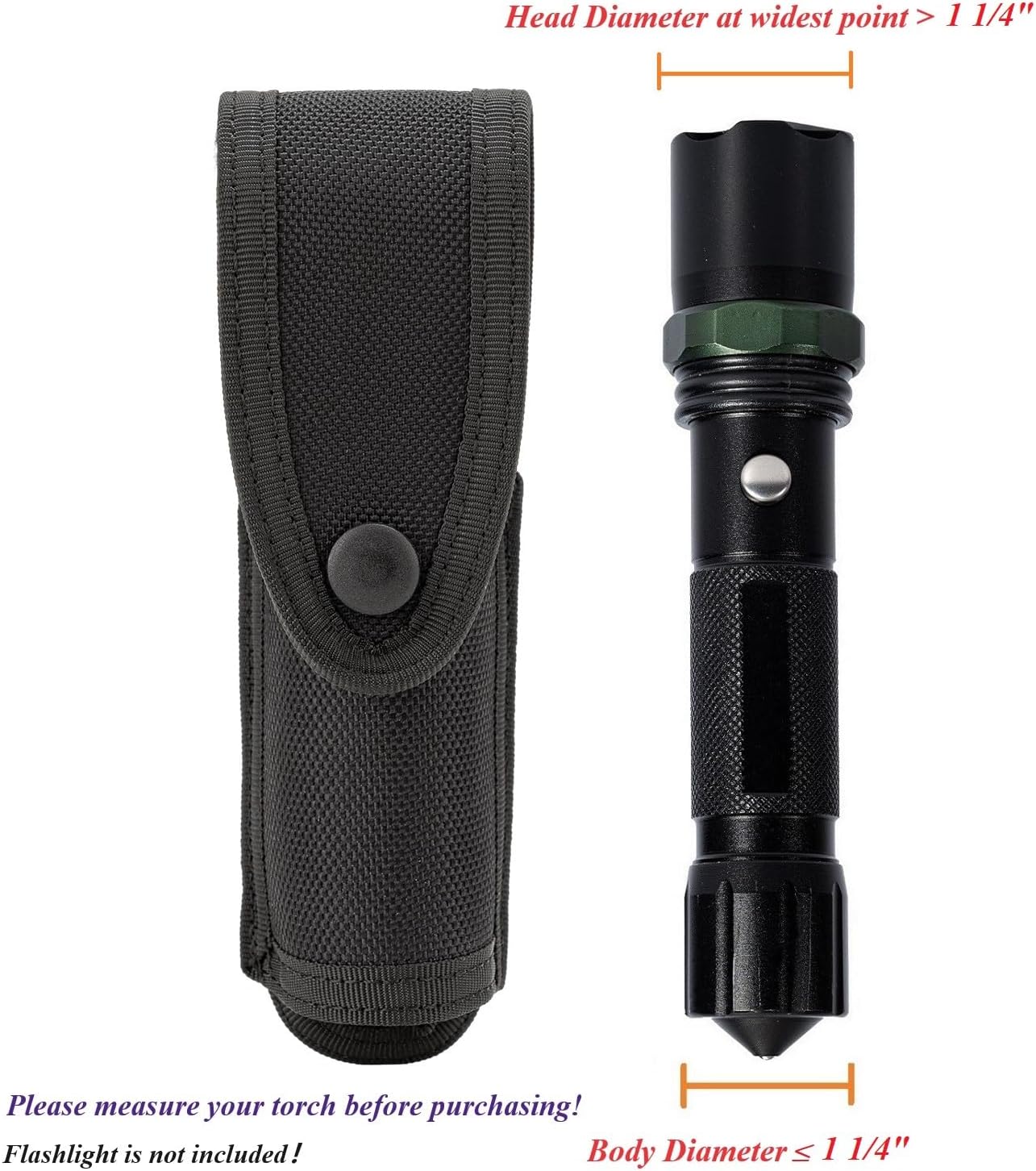 Flashlight Holster for Duty Belt Police Light MOLLE Holder Tactical Torch Case 1"-1.25" Handheld Flashlight Nylon Pouch Carry Pocket Hammer Loop Carrier Gear Sheath Tool Scabbard - Image 2