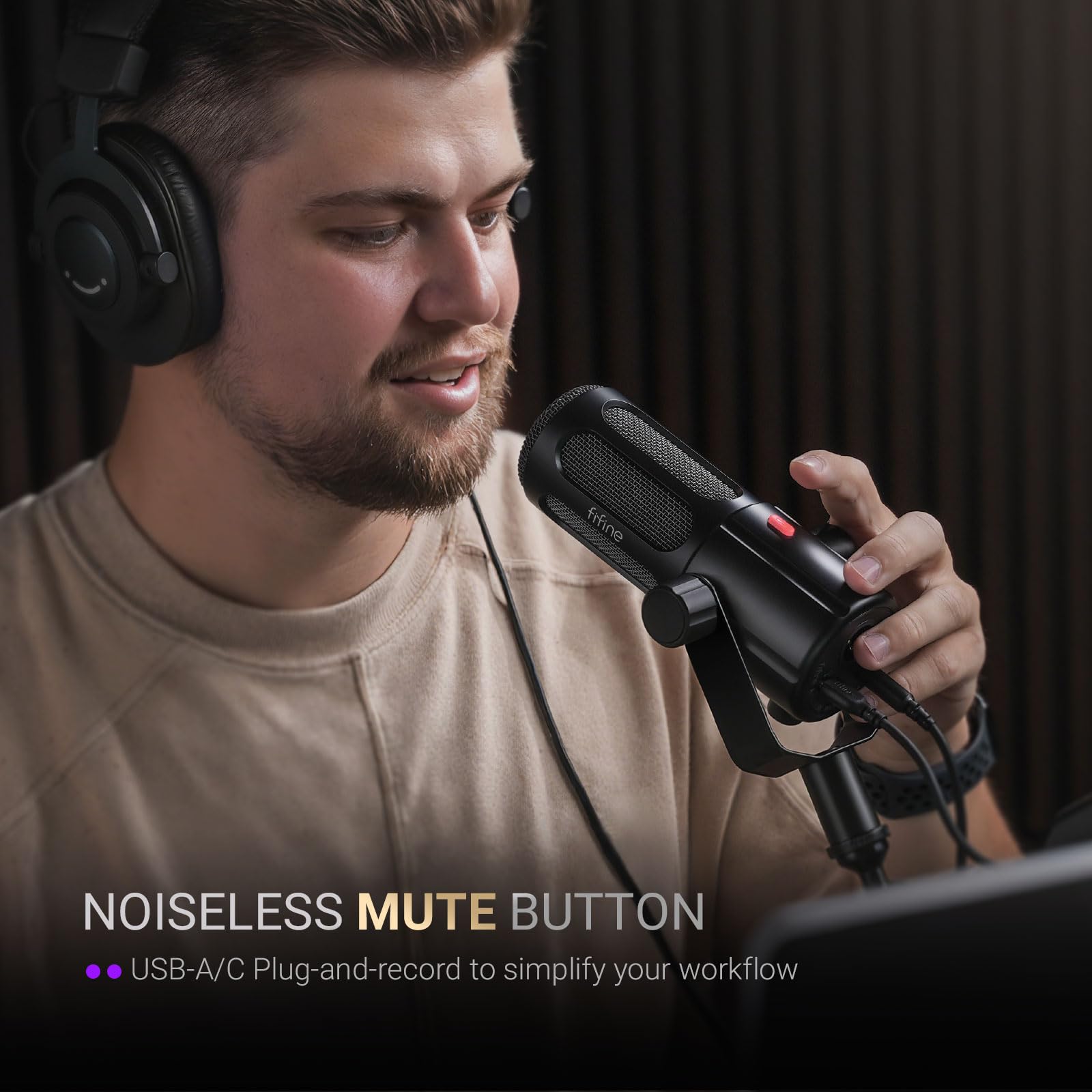 FIFINE USB/XLR Dynamisches Mikrofon für Gesang, Podcasts, Streaming, Aufnahme, Rundfunk, Studiomikrofon mit Stummschalttaste, Kopfhöreranschluss für PC/XLR-Mixer, TANK6