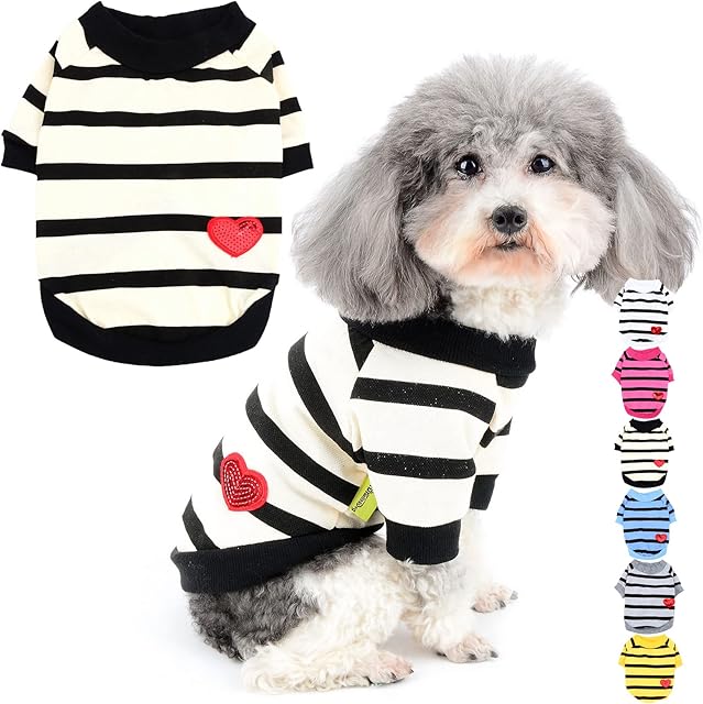 Zunea Dog Shirts for Small Dogs Summer Basic T-Shirt Striped Puppy Clothes Sequins Love Heart Sweatshirt Soft Cotton Short Sleeve Tee Shirt Pet Girl Boy Clothing Pullover Chihuahua Apparel Yellow S