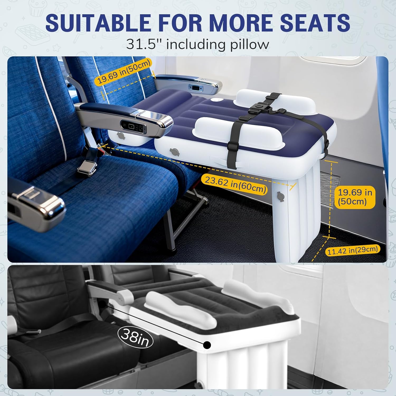 Toddler Airplane Bed - Inflatable Airplane Bed for Toddlers, Blow Up Air Mattress for Kids, Travel Baby Mattress Plane for Flight with Safety Belt, Carry Bag, Fast-Pump & Storage Pocket