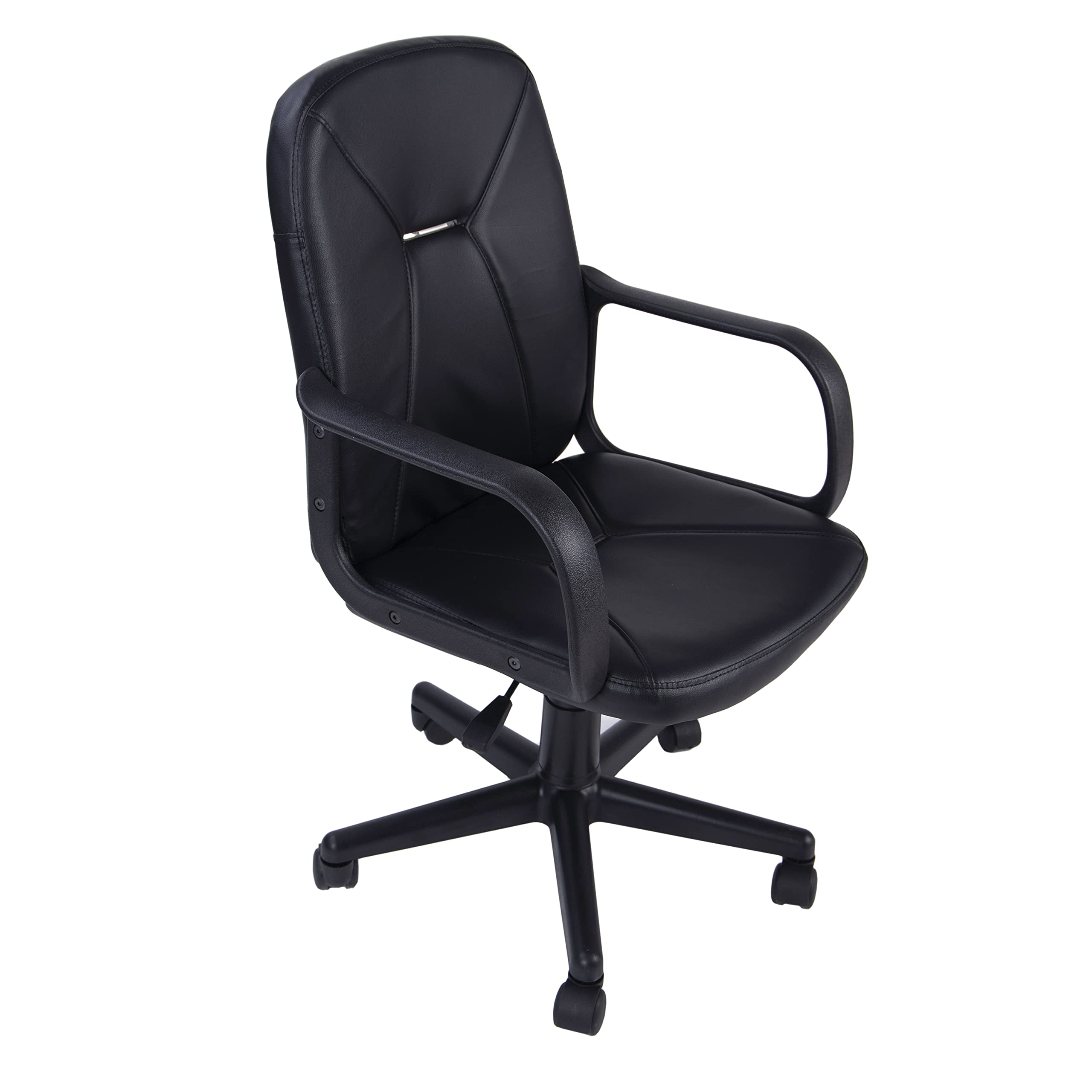duehome | Genesis, Silla Giratoria Oficina, Silla de Escritorio, Acabado en Simil Piel Negro, Medidas: 55 cm (Ancho) x 55 cm (Largo) x 87-96 cm (Alto)