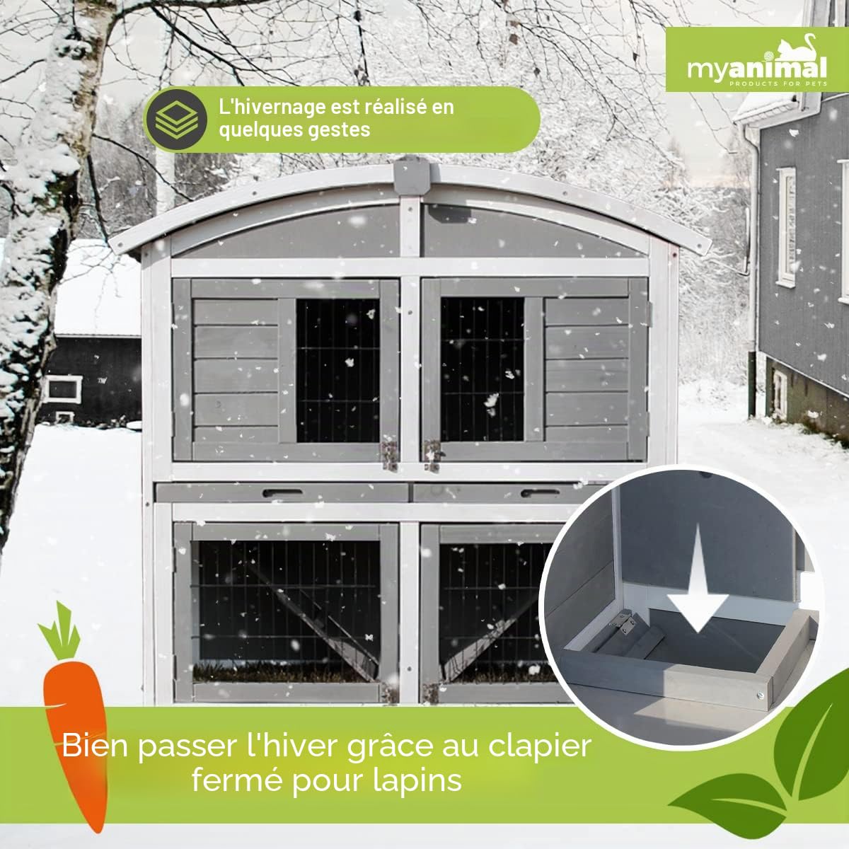 Miweba Clapier my animal MH-33 XXL Maison à Deux étages - Cage à Lapin - Bois de pin - Multifonctionnel - Résistant à l'hiver - 2 Niveaux