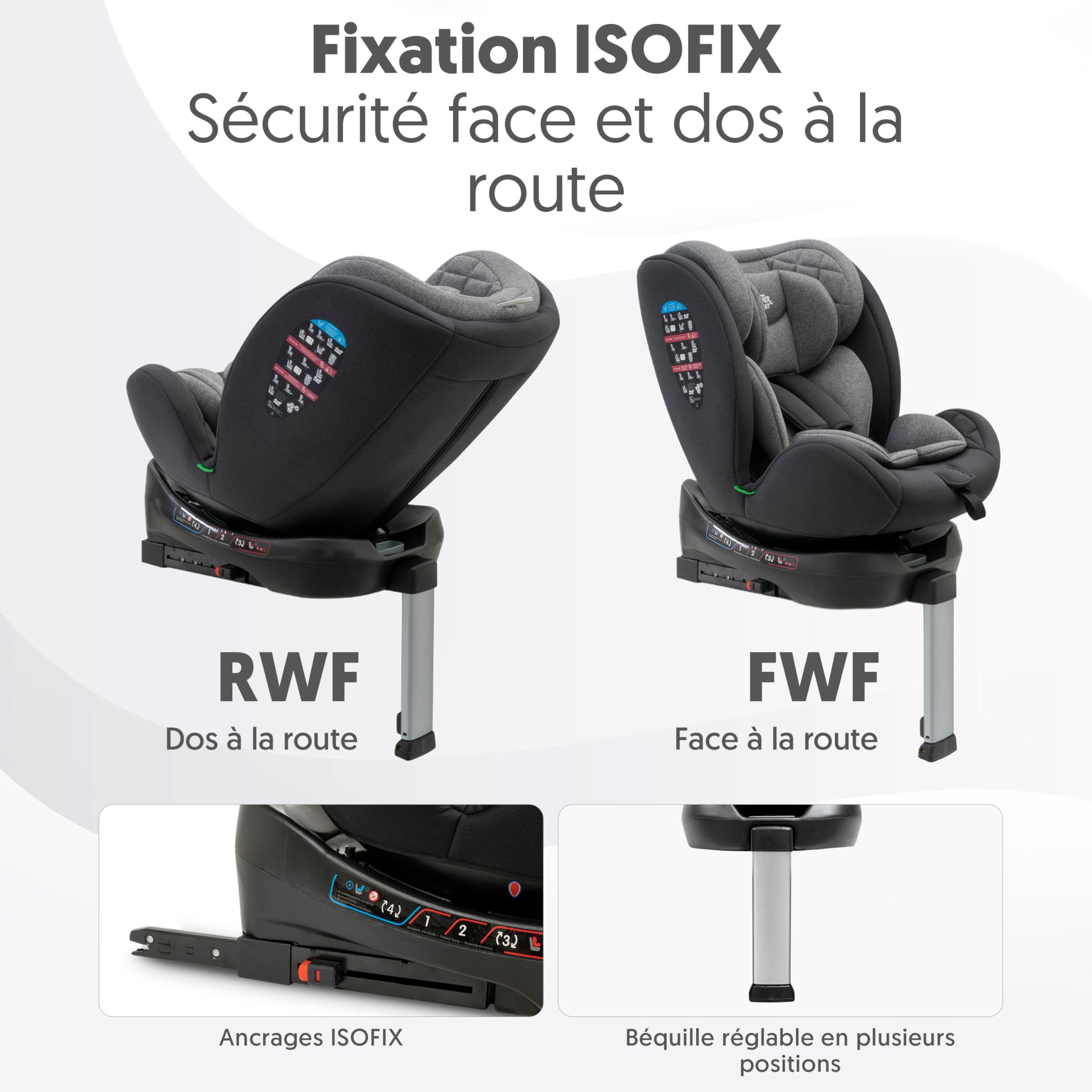 Interbaby Siège Auto Bébé Sella i-Size ISOFIX 360° Groupe 0+1+2+3 (Gris) | Siège auto pivotant 360 inclinable 40-150 cm, réducteur nouveau-né, protection latérale SIP, appui-tête réglable
