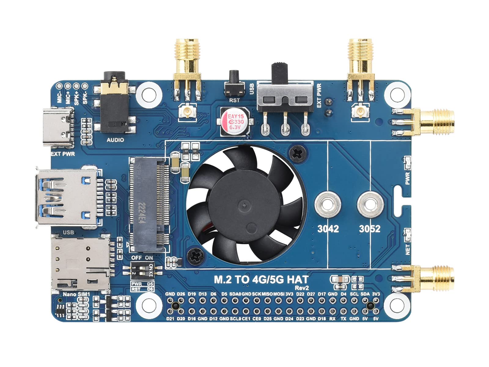 Waveshare LTE Cat 6 Communication HAT Compatible with Raspberry Pi, LTE-A Global Multi-Band, GNSS Positioning, Comes with EM060K-GL Module
