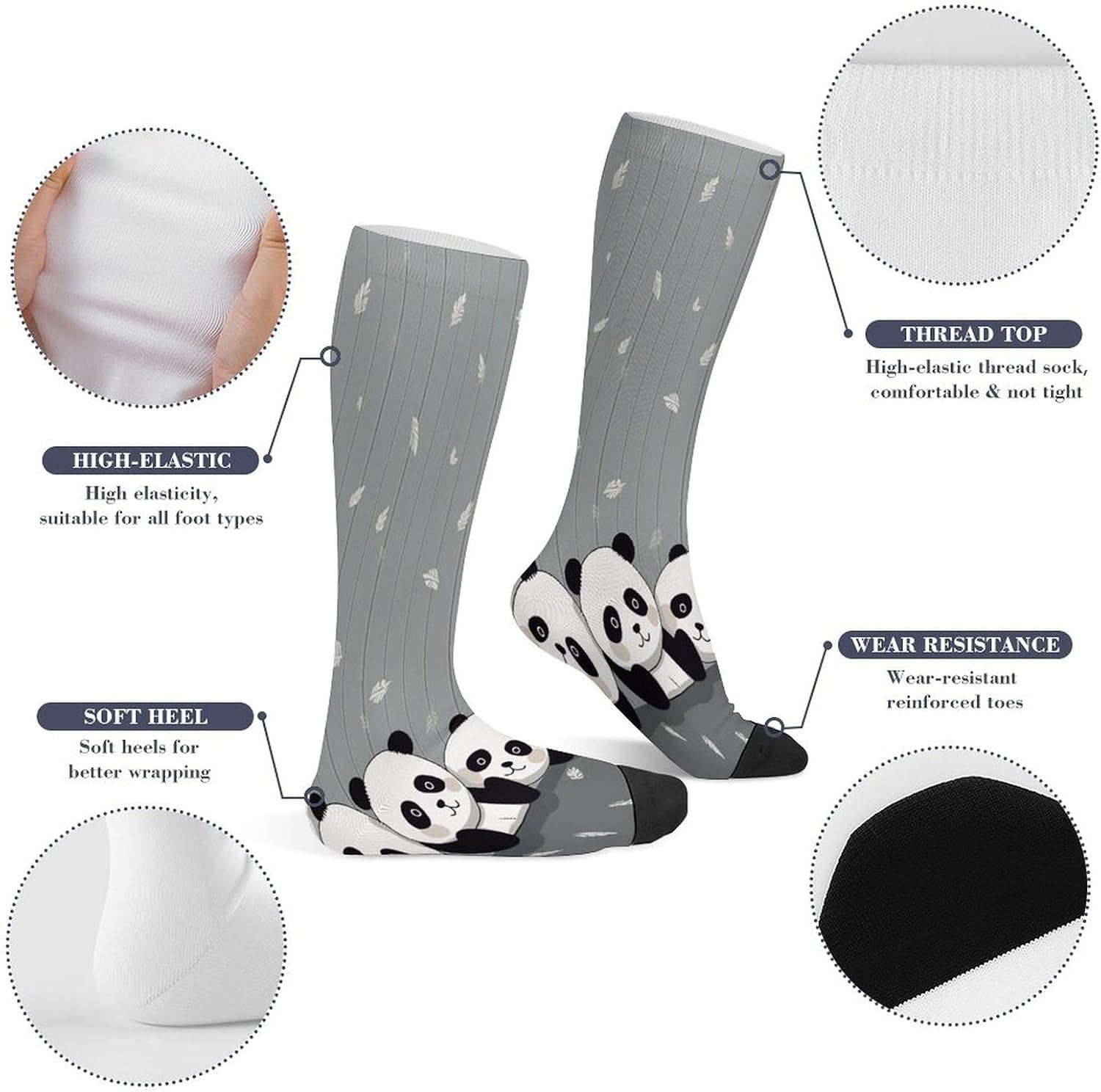 Funny Baby Panda Compression Sock Circulation Support Socks Lightweight Knee High Tube Sock Over-The-Calf Sock for Adult
