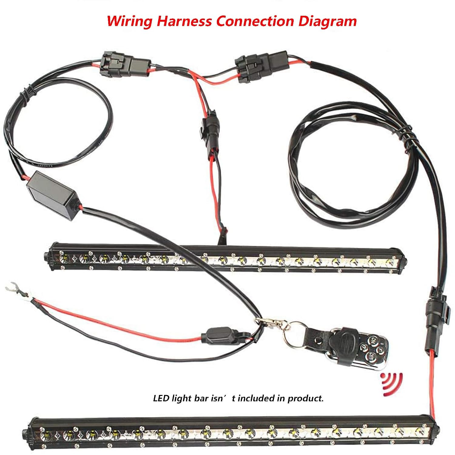 2-in-1 Wireless Remote Control and Wiring Harness Kit for LED Light Bars 12V, 1or2-Lead Setup (16AWG), fits Jeeps/Trucks. Easy Install, LED Light Bar Not Included image 3