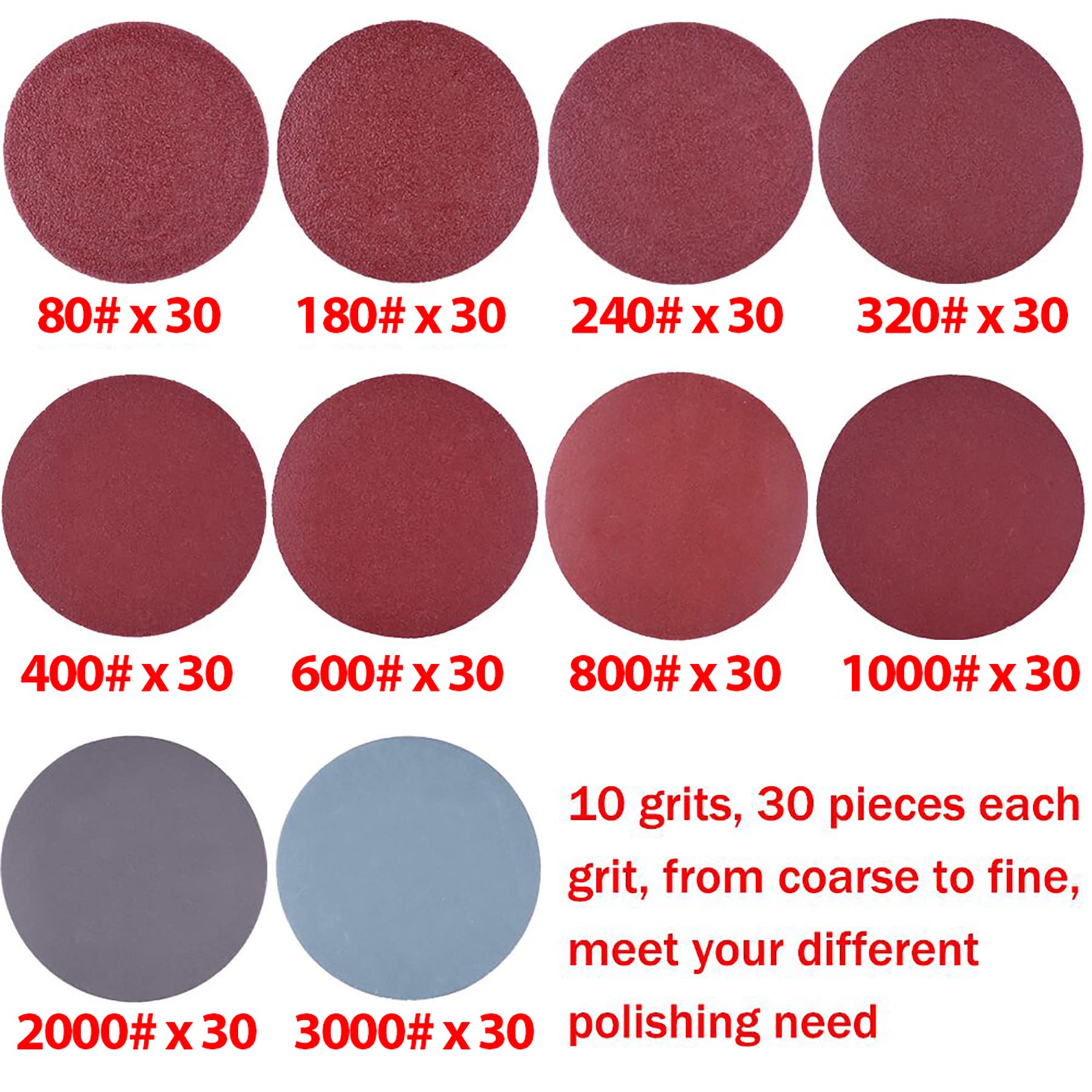 SIQUK 300 Pezzi Dischi Abrasivi 50mm Dischi Di Carta Abrasiva Grana 80 180 240 320 400 600 800 1000 2000 3000