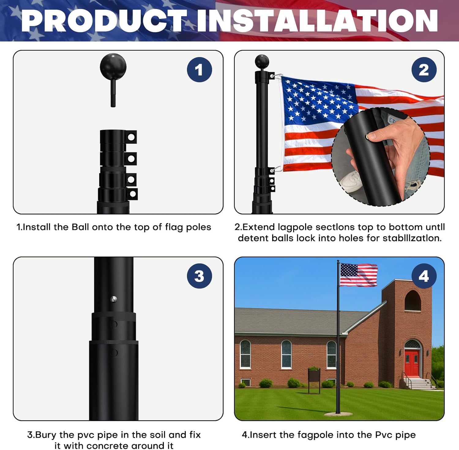 Heavy Duty Flag Pole Telescoping Freedom Edition 20 FT 12 Gauge Extra Thick Aluminum Flag Pole Holder for Outside House Outdoor Metal Flag Pole Kit - Image 5