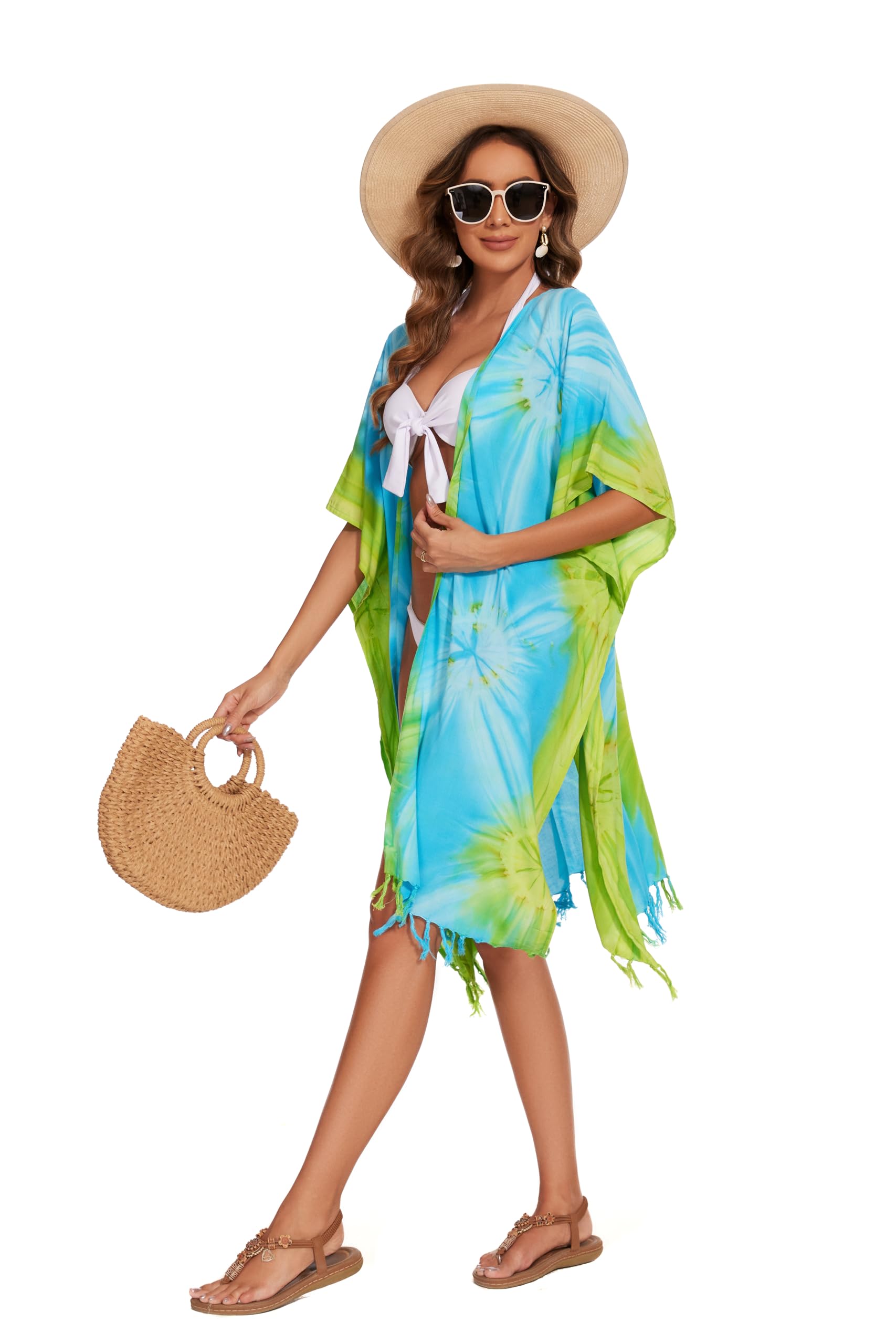 Beautybatik Donne Hippie Gypsy Tie Dye kimono cardigan scialle avvolgente costume da bagno copertura giacca taglia unica