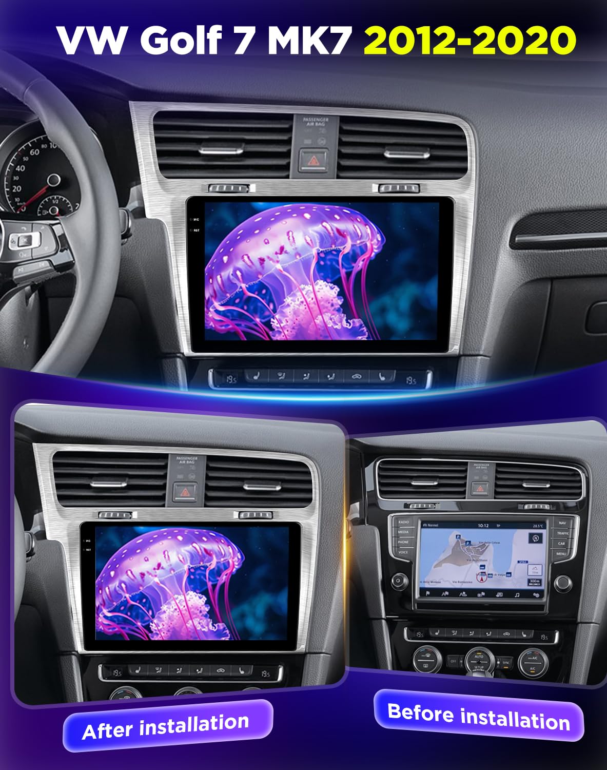 NHOPEEW 4+128G Android Autoradio per VW Golf 7 MK7 2012-2020 con Wireless Carplay Android Auto - Schermo incell da 10 pollici Supporto WiFi GPS Comandi al volante + Telecamera di retromarcia Canbus