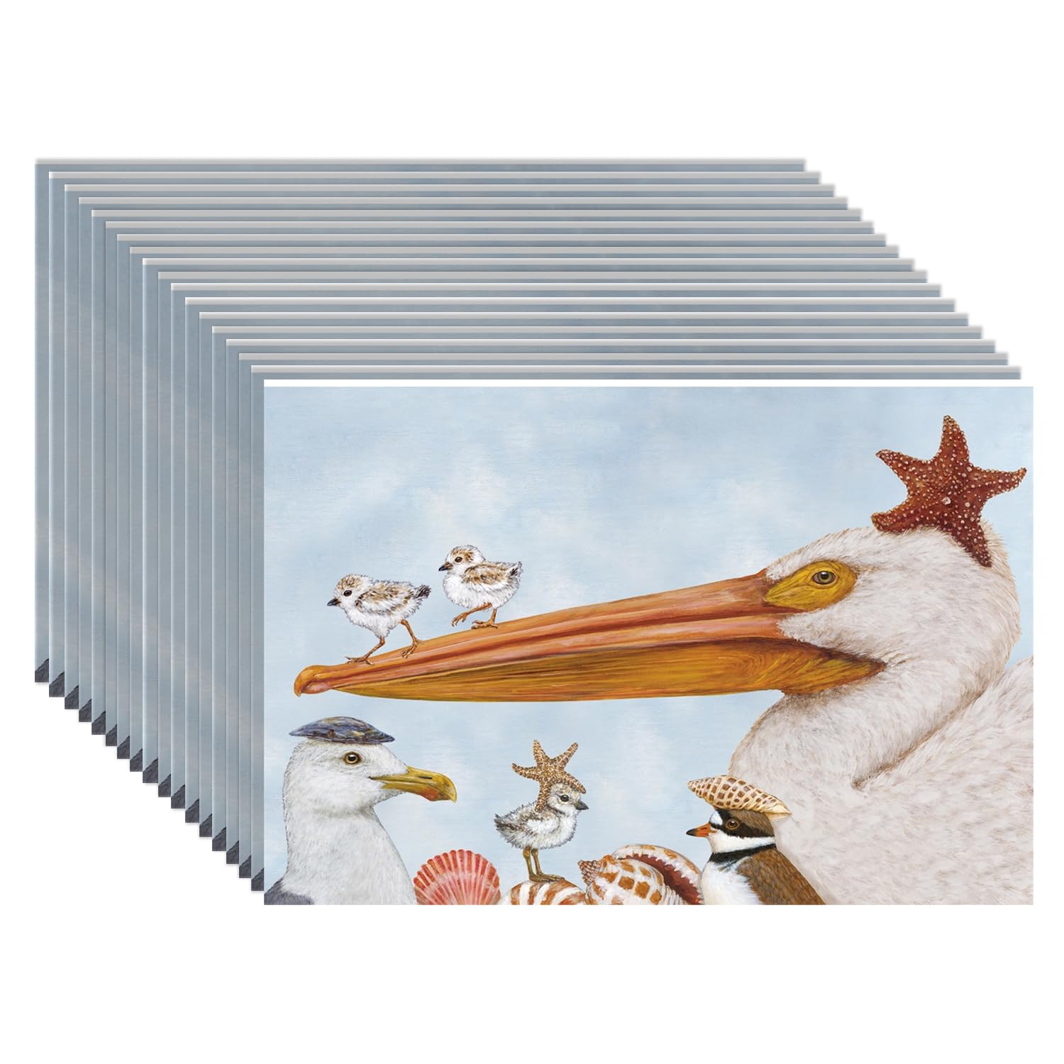 Hester & Cook Manteles individuales de papel desechables para mesa de comedor, tapetes cuadrados de papel para fiestas o bodas, 18 hojas por bloc, fabricados en Estados Unidos (aves playeras)