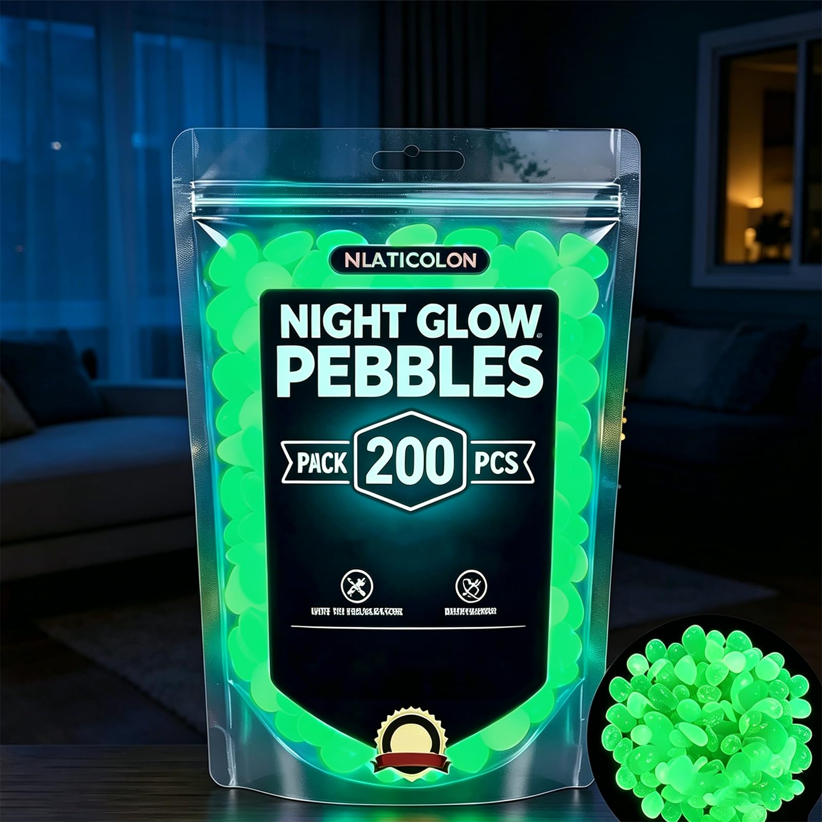 Colorful Glow-In-The-Dark Garden Stones, Glow In The Dark Pebbles, Luminous Stepping Stones Glow Rocks For Landscaping Fish Tank Aquarium Walkway Decor (200, Green)