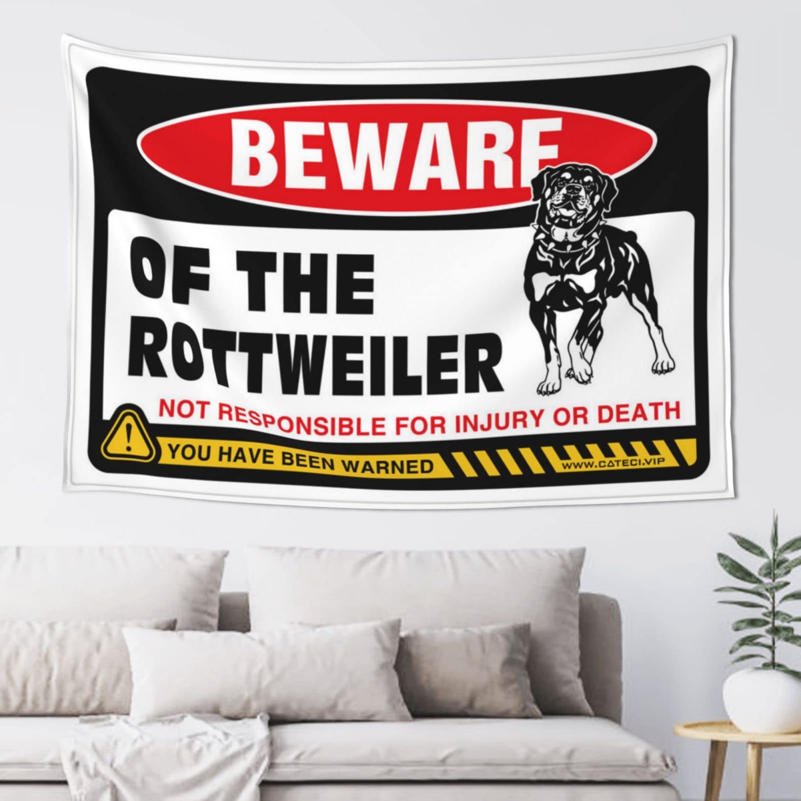 PRAVOXI Funny Sogns Beware Of Rottweiler Tapestry Tapestries For Bedroom Aesthetic Tapestry(75X100CM)