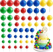 CHRORINE 55 Pcs Balls Cake Topper Decorations Mini Balloon Cupcake Toppers Foam Balls for Cake Decorating Birthday Parties Weddings Anniversary Baby Shower (Red Yellow Blue Green)