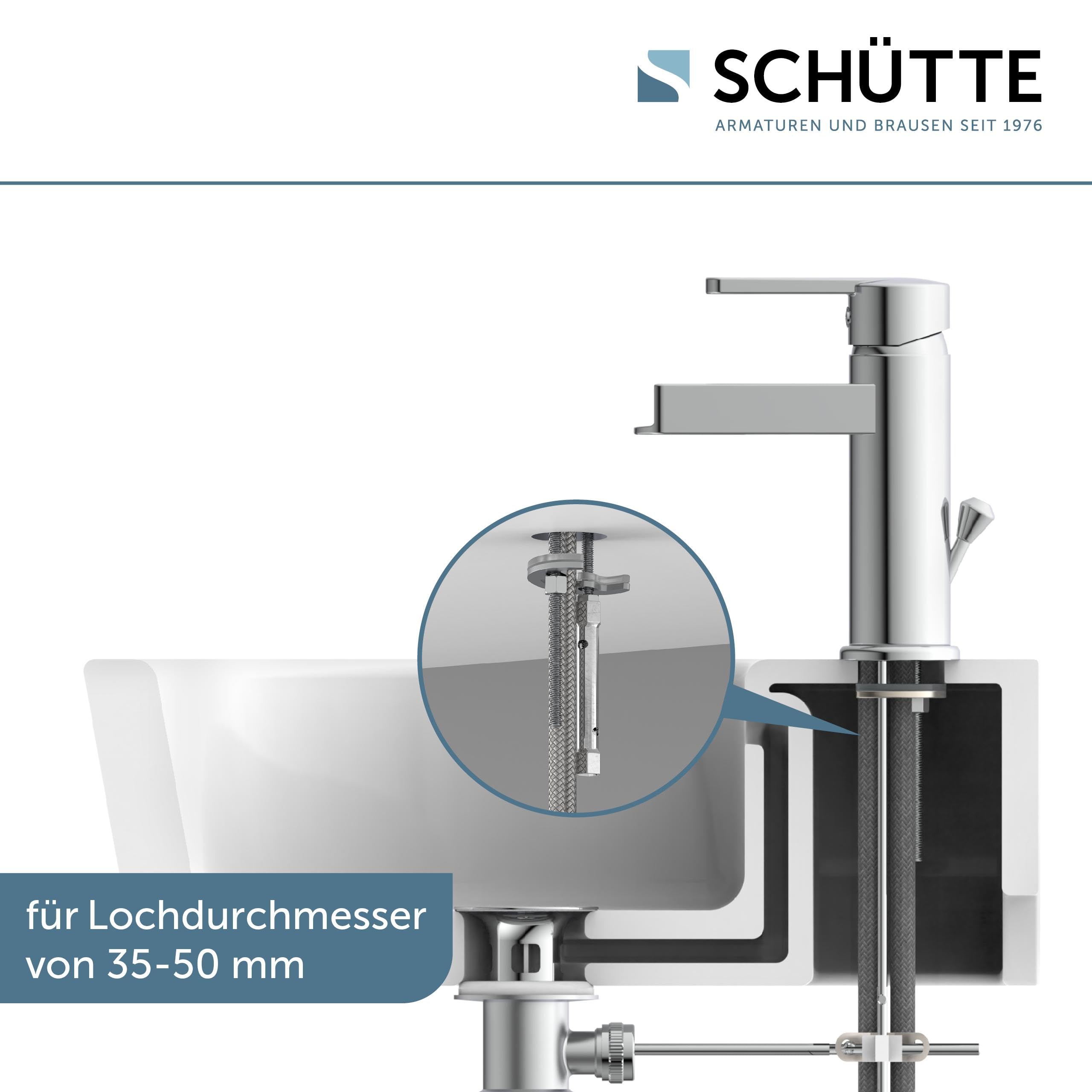 SCHÜTTE NIAGARA Waschtischarmatur mit Schwallauslauf, Wasserfallarmatur für Waschtisch, waschtischarmatur mit ablaufgarnitur, Badarmatur, Einhebelmischer, Mischbatterie, Chrom