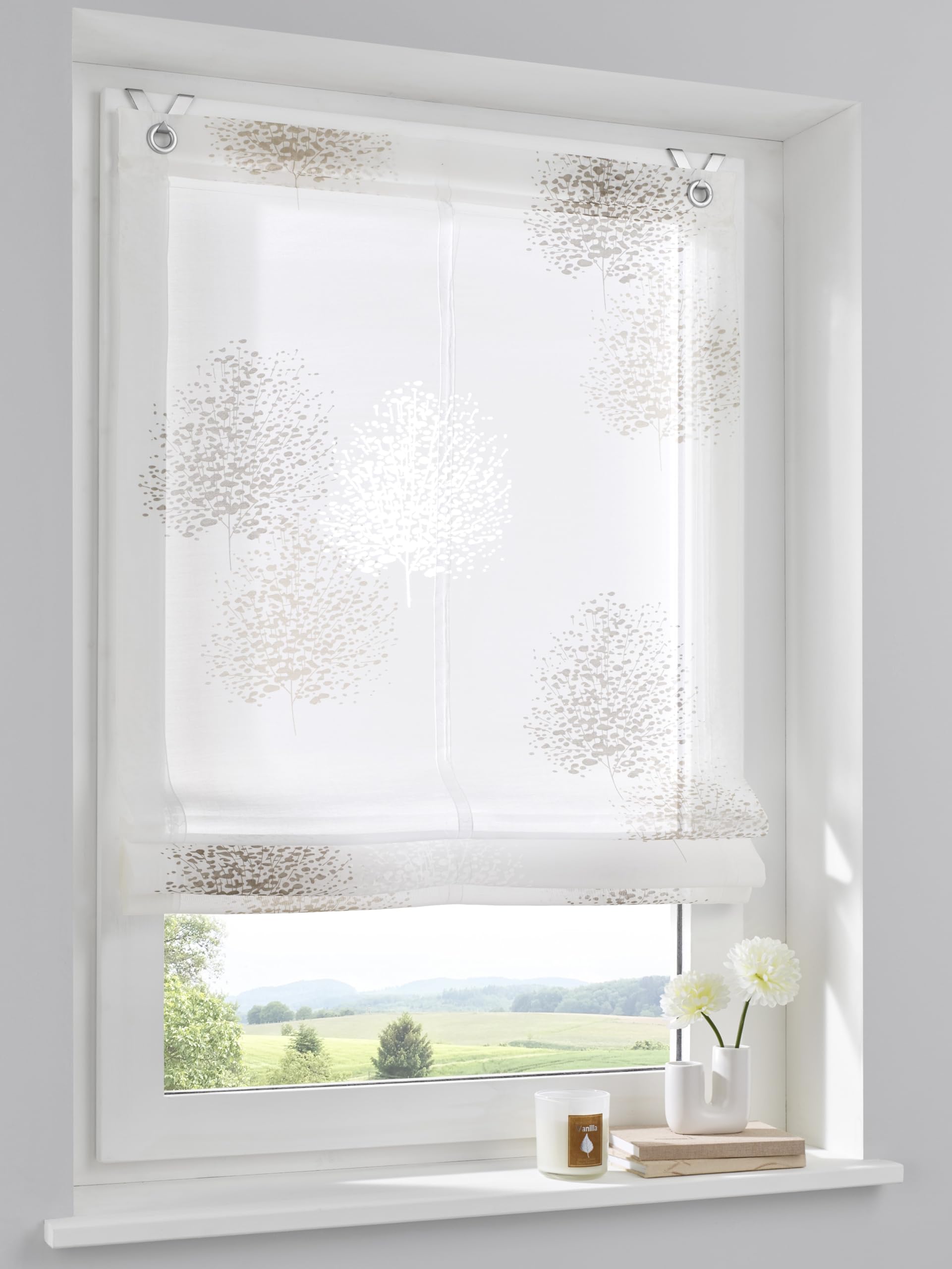 Kutti Estor Plegable Bellinda Blanco, Estampado, Floral, con Ojales y Ganchos, 45 * 140 cm