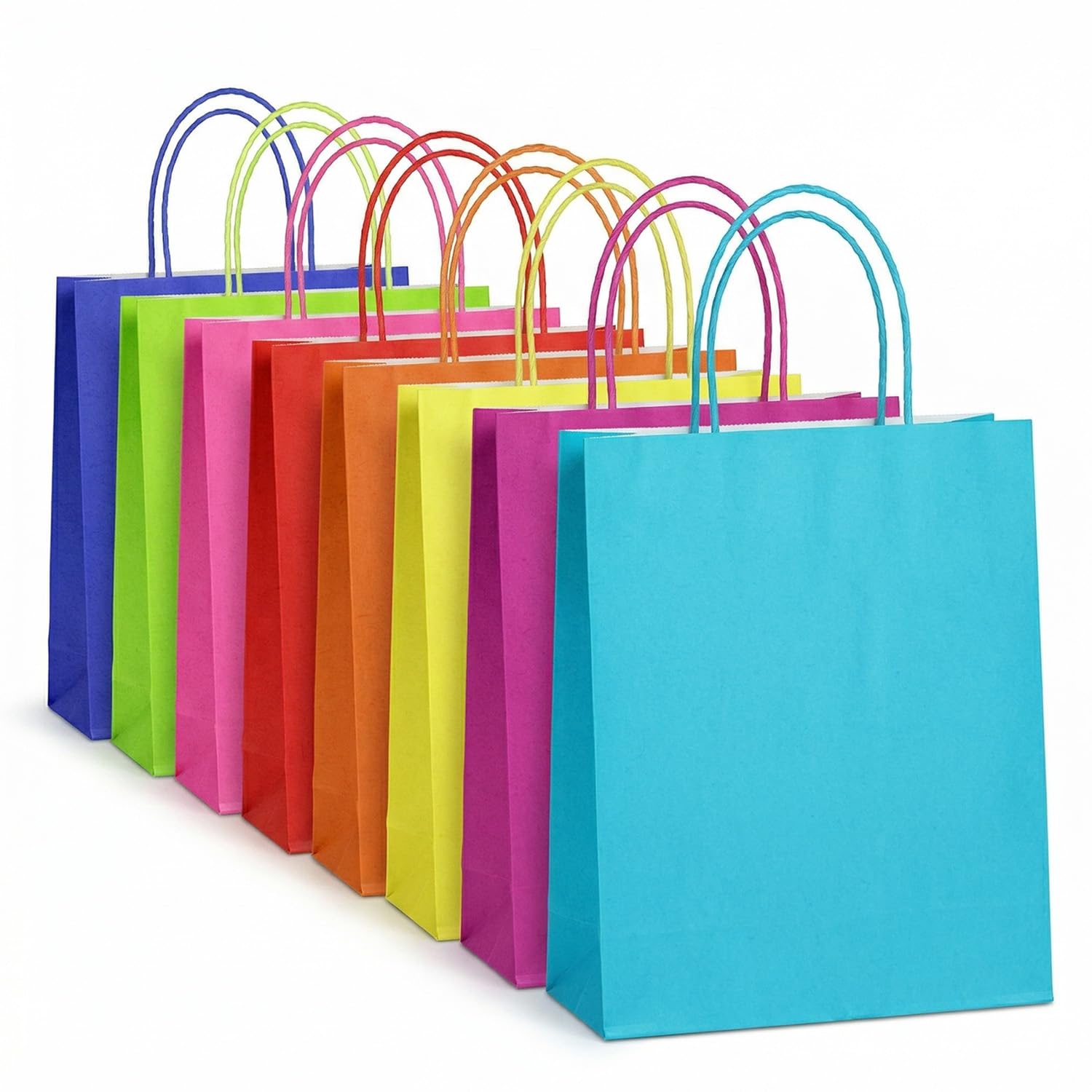 AFR PACKAGING 200 Pcs Kraft Paper Party Bags, 6 Colors 120gsm Gift Goody Bags with Twisted Handles for Kids & Adults, Birthdays, Weddings, Events & Shopping
