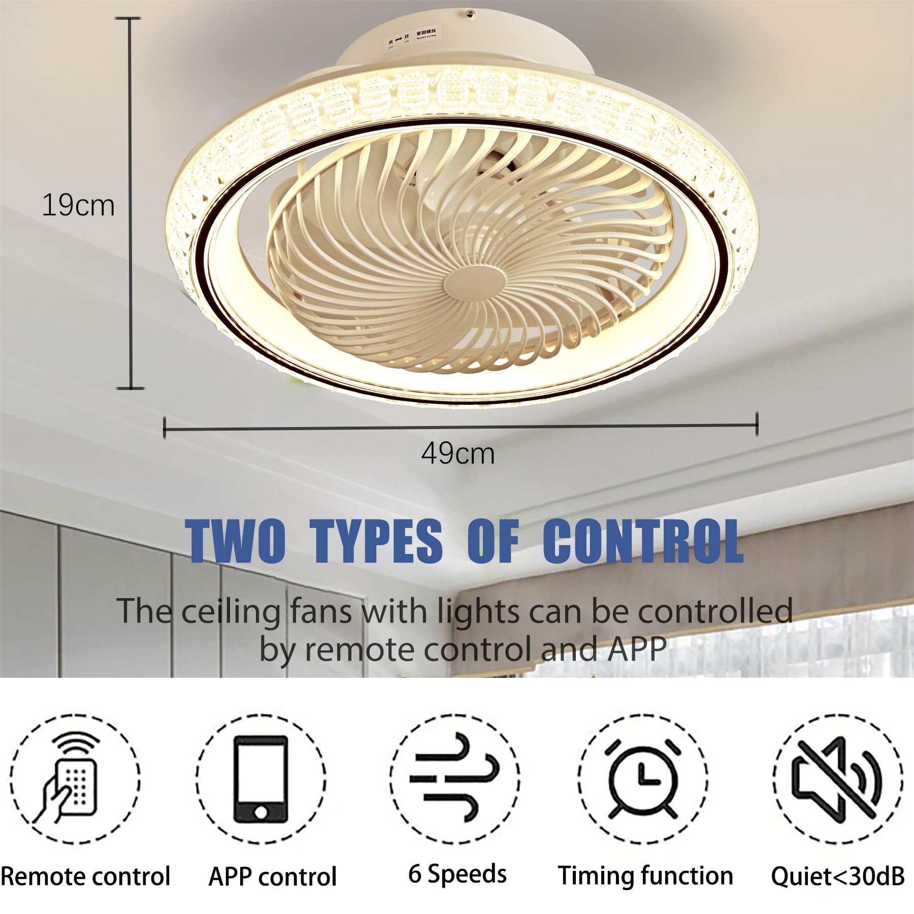 Ventilatore Da Soffitto Con Luce LED E Telecomando - 6 Velocit&agrave; E Timer