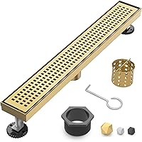 MERRYDO 24 Inch Brushed Gold Linear Shower Drain - SUS304 Stainless Steel, Adjustable Feet, Hair Catcher, CUPC Certified Floor Drain