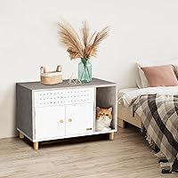 Vista 7 de Petsfit Caja de arena, diseño sin olor, gabinete de almacenamiento, fácil de limpiar y elegante mueble oculto (C-Blanco)