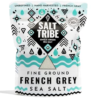 Salt Tribe French Grey Sea Salt | Fine Ground | 82 Minerals | Hand Harvested Brittany France | Low Sodium Unrefined | Sel Gris | Sal Organica | Single Origin France | 15 oz 425 Servings