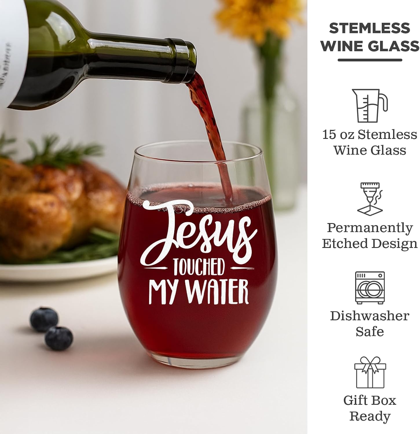 Veracco Jesus Touched My Water Wine Glasses - Funny Christian Gift for Women Gifts for 30th 40th 50th 60th Birthday Mom Drinking Bachelor Party Favors - Image 2
