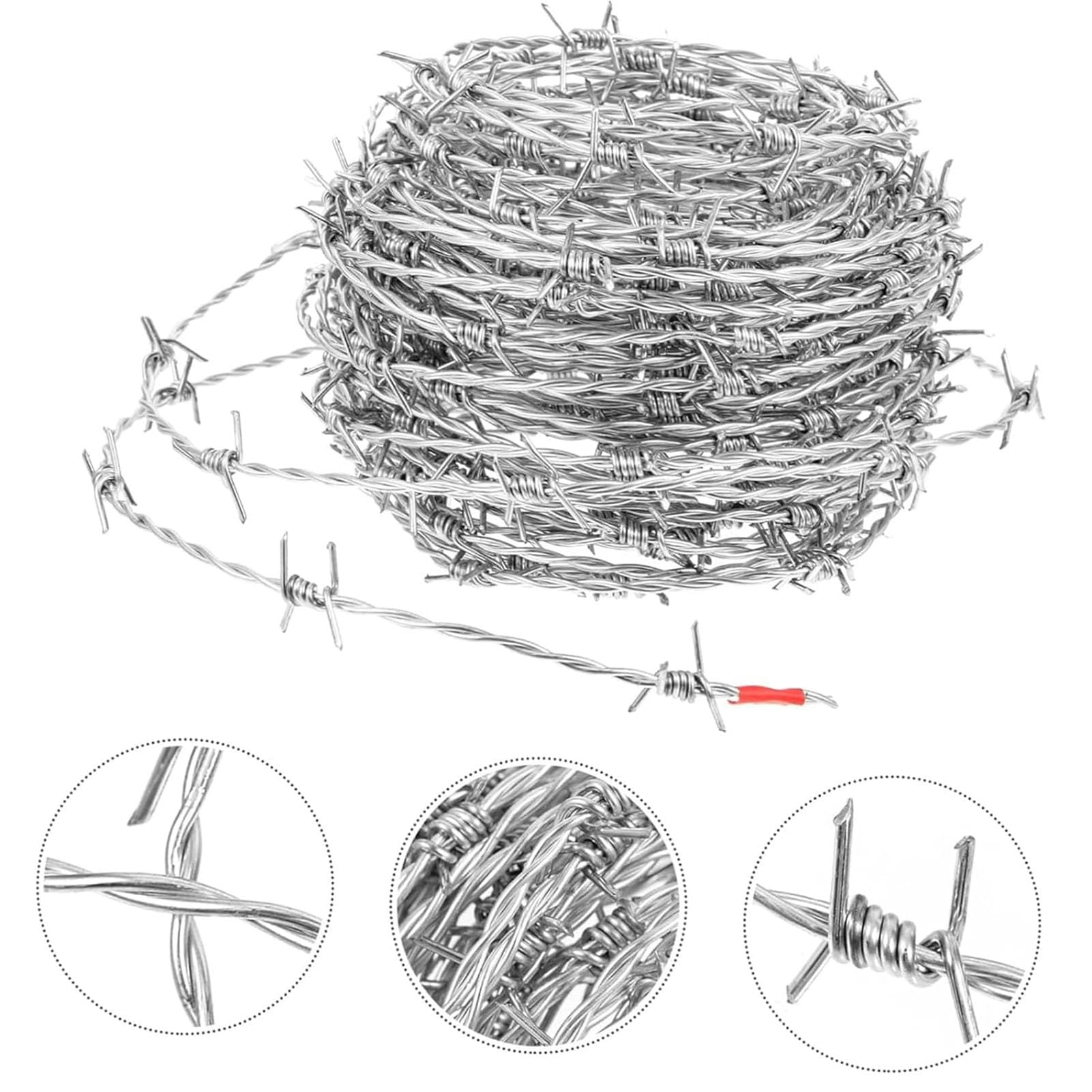 Rollo de Alambre de púas galvanizado, 300 m x 2,3 mm de Alto, Acero al Zinc, Alambre de cercado Afilado y antioxidante para la protección de Plantas de jardín, Alambre de púas Duradero para