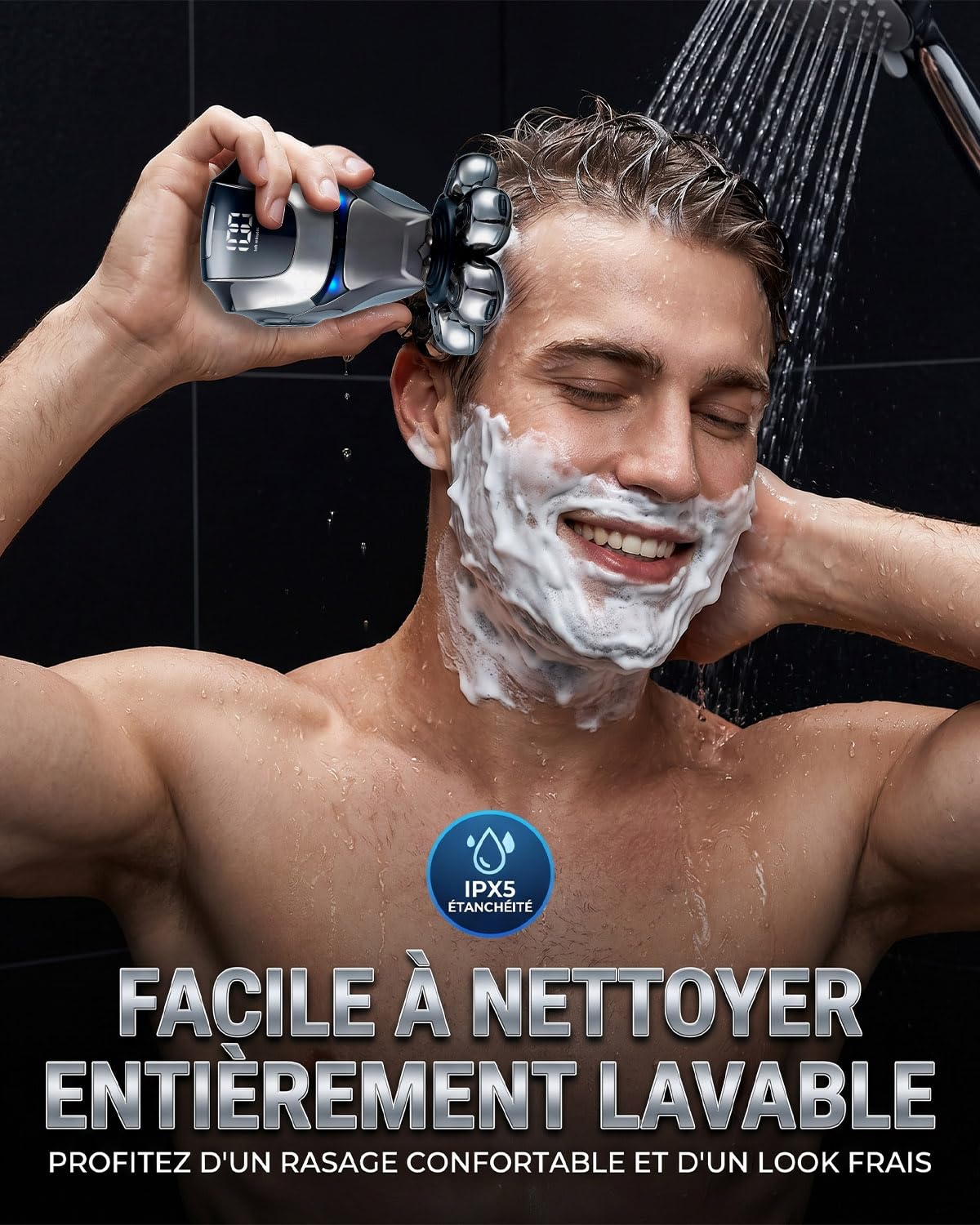 Rasoir Tete Chauve Homme, Rasoir 7D Amélioré pour Hommes Chauves, Rasoir Électrique IPX5 Étanche Humide & Sec avec Écran LED, Chargement USB-C Kit Rasage Portable pour Visage et Coiffage Chauve