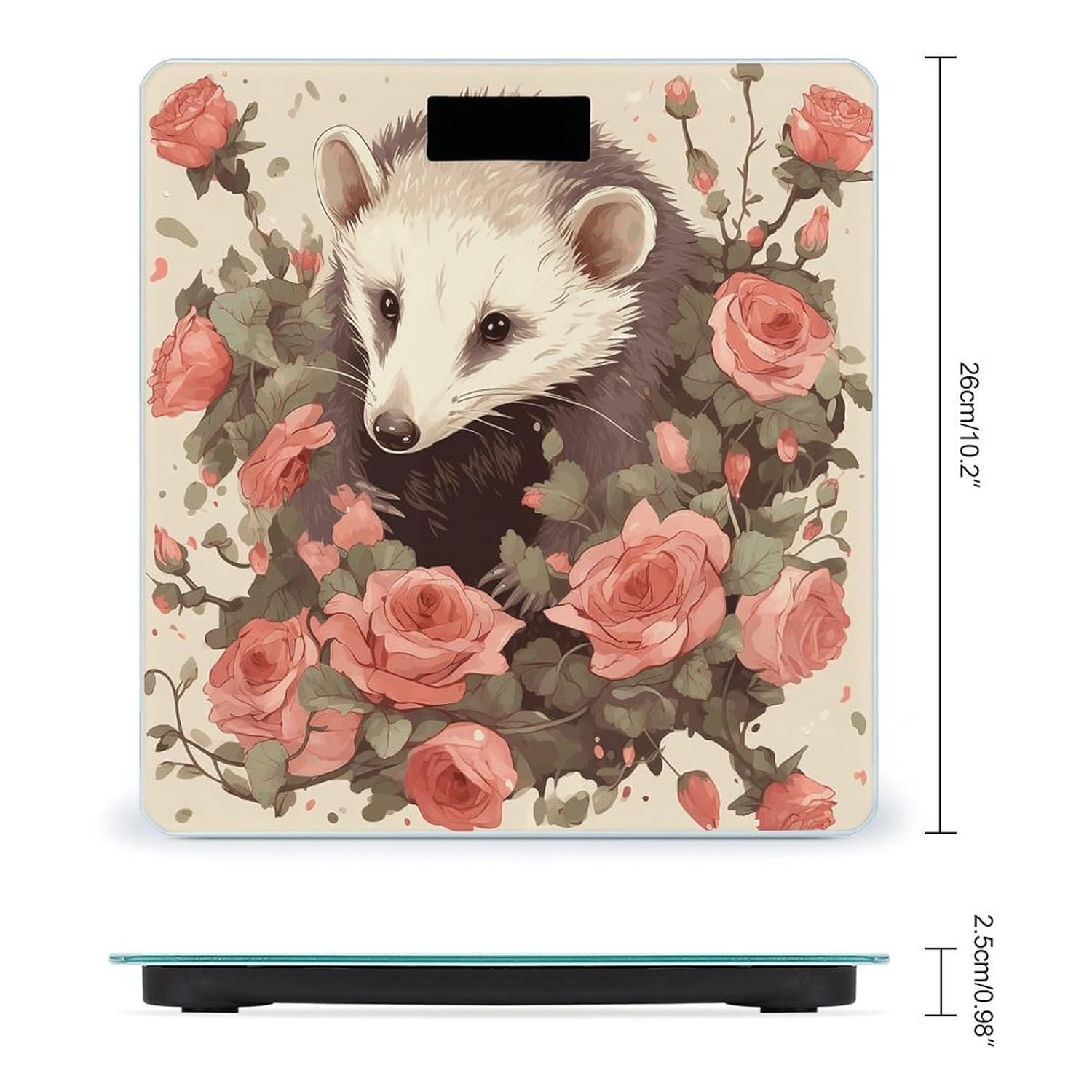 Weight Scale, Opossum and Roses Print Digital Scale Bathroom Scale LCD Display Scale Portable Scale Fitness Scale Household Scale