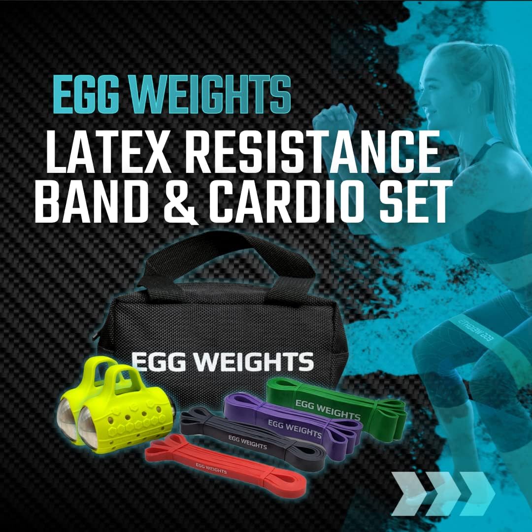 Egg Weights Cardio Max 3.0 lb Hand Dumbbell Set of 2 (1.5 lb Each Egg Weight) + Latex Resistance Bands Bundle for Fitness, Workout, Shadowboxing, Yoga, and More for Men and Women