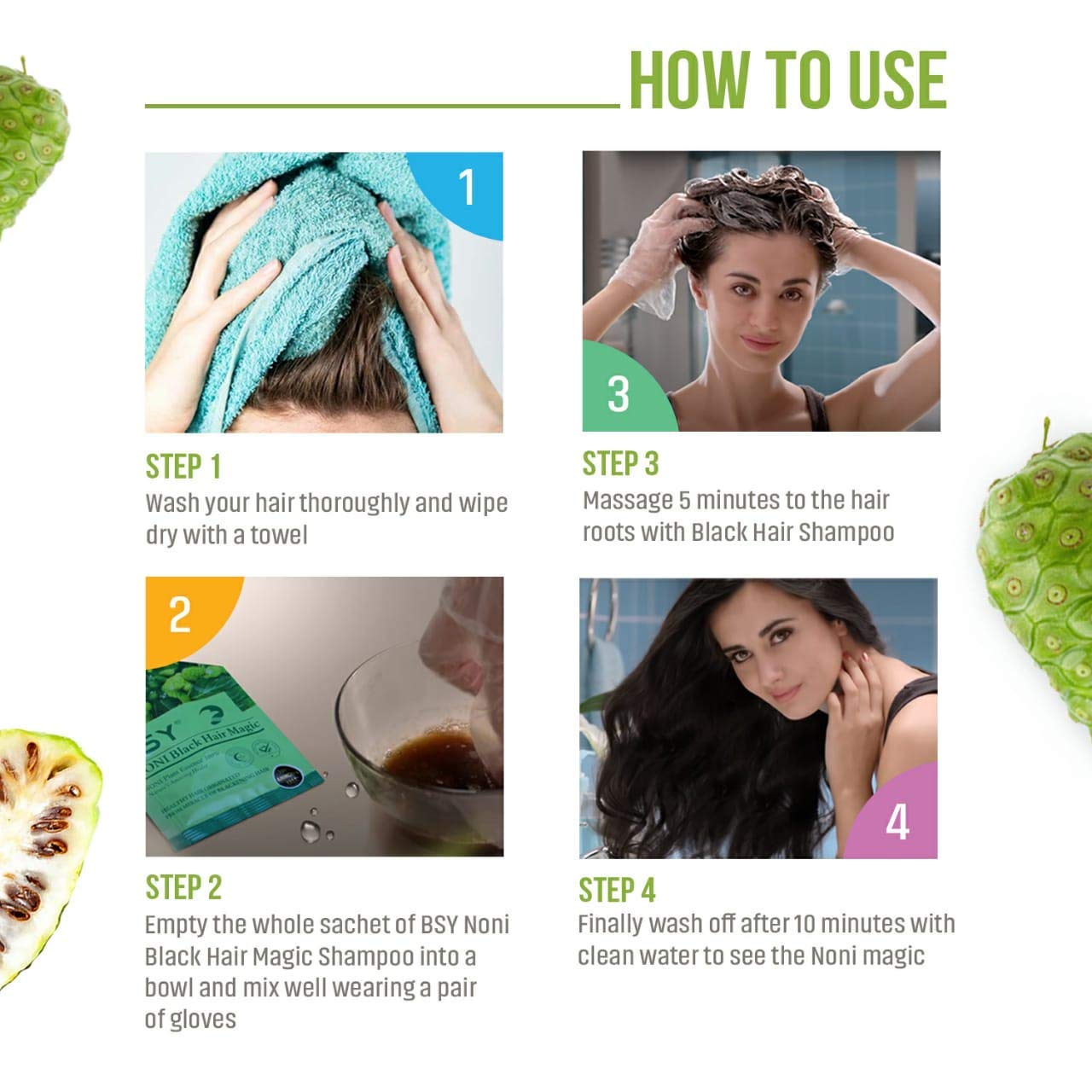 BSY Noni Black Hair Magic (12 ml X 12 Sachet) Hair Color Hair Dye