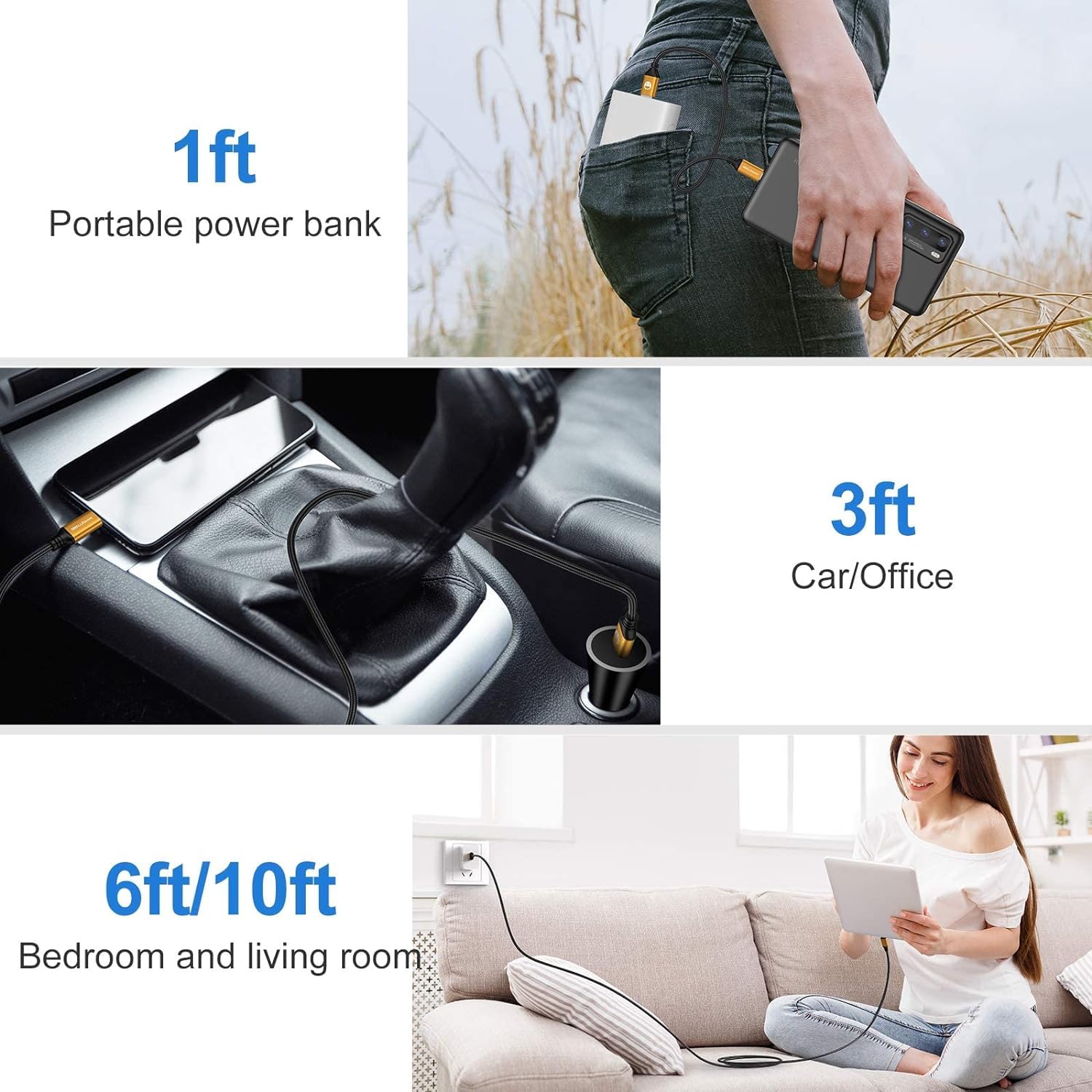 SMALLElectric Cable USB tipo C, paquete de 5 cables de carga rápida USB tipo A a C para Galaxy S20, S10, S9, S8 Plus, cable trenzado de carga rápida para Note 10, 9, 8, LG V50, V40, G8, G7, (dorado)