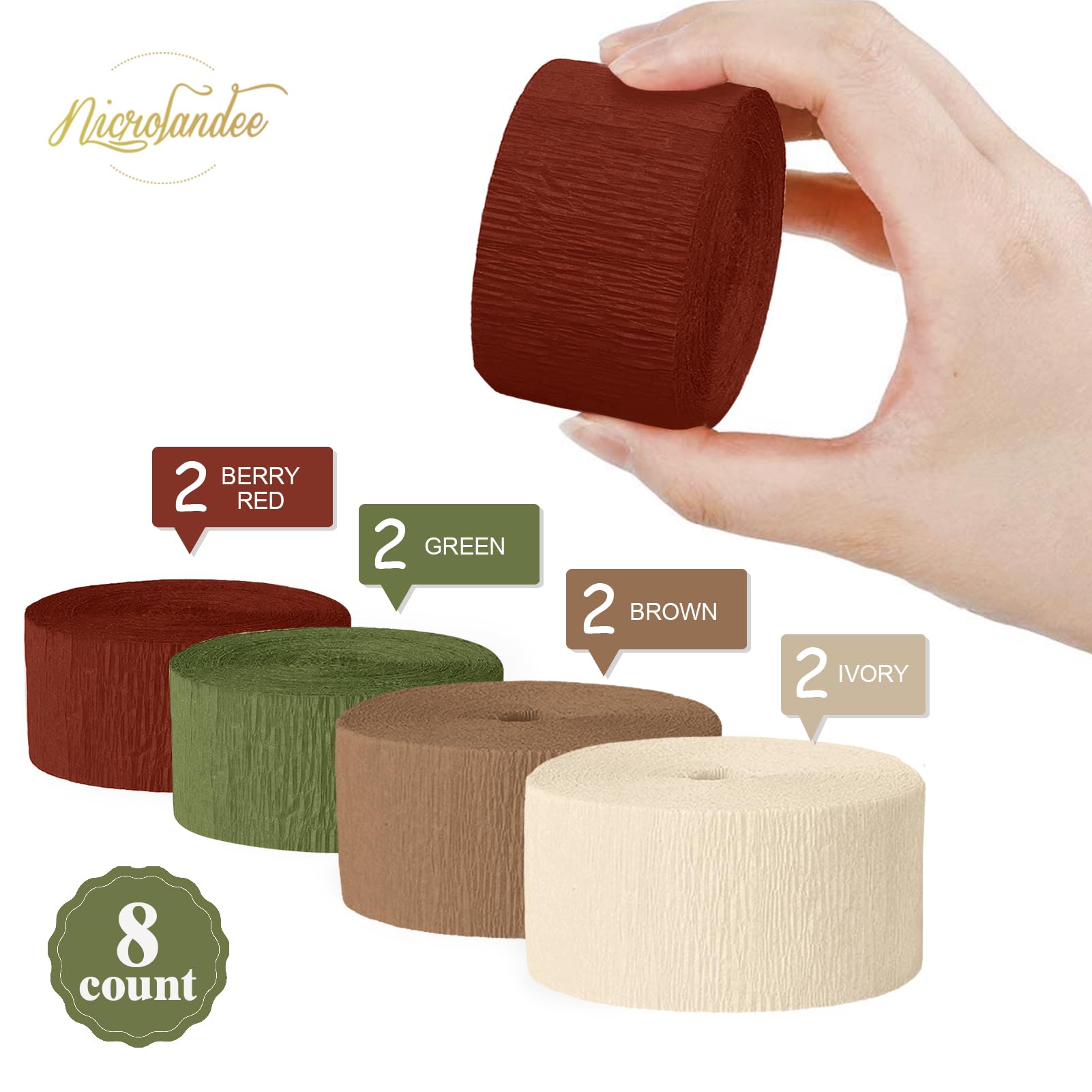NICROLANDEE Lot De 8 Rouleaux De Papier Crépon De Qualité