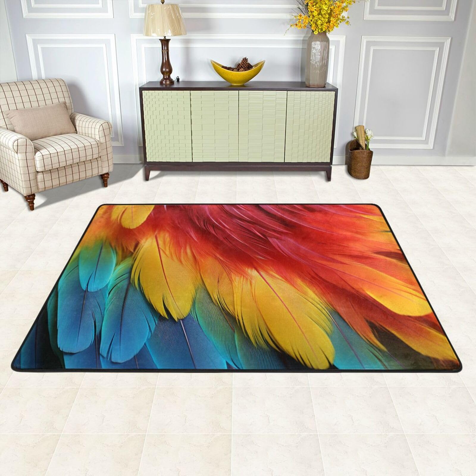 Tapis de sol plumes de perroquet pour sublimer le salon et la chambre
