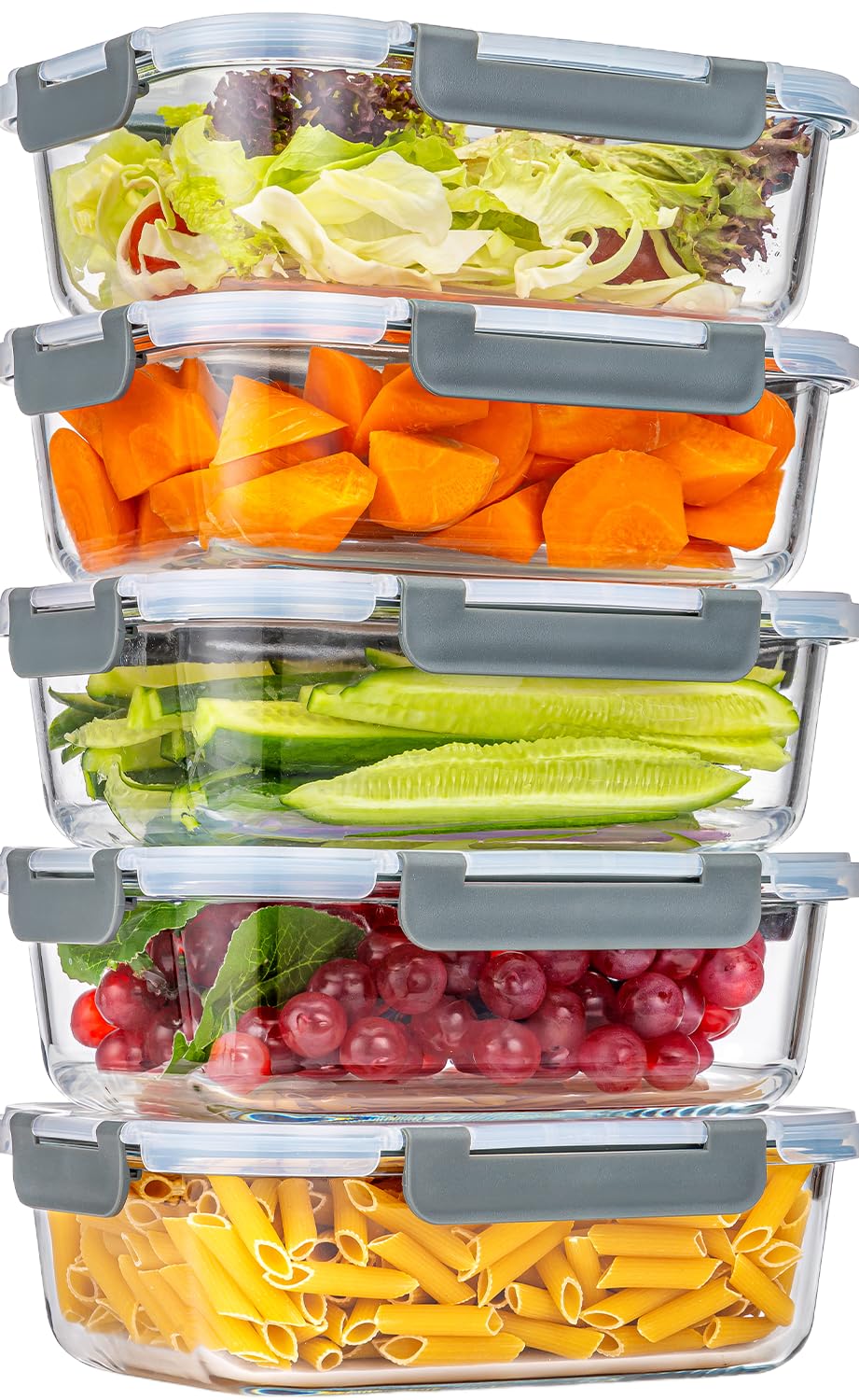 KUMD 10-Piece Set (5-Pack) 1040ml (36oz) Borosilicate Glass Meal Prep Containers with Upgraded Detachable Locking Lids - Rectangular Lunch Boxes, Microwave/Oven/Freezer Safe, Leak Proof — image 1