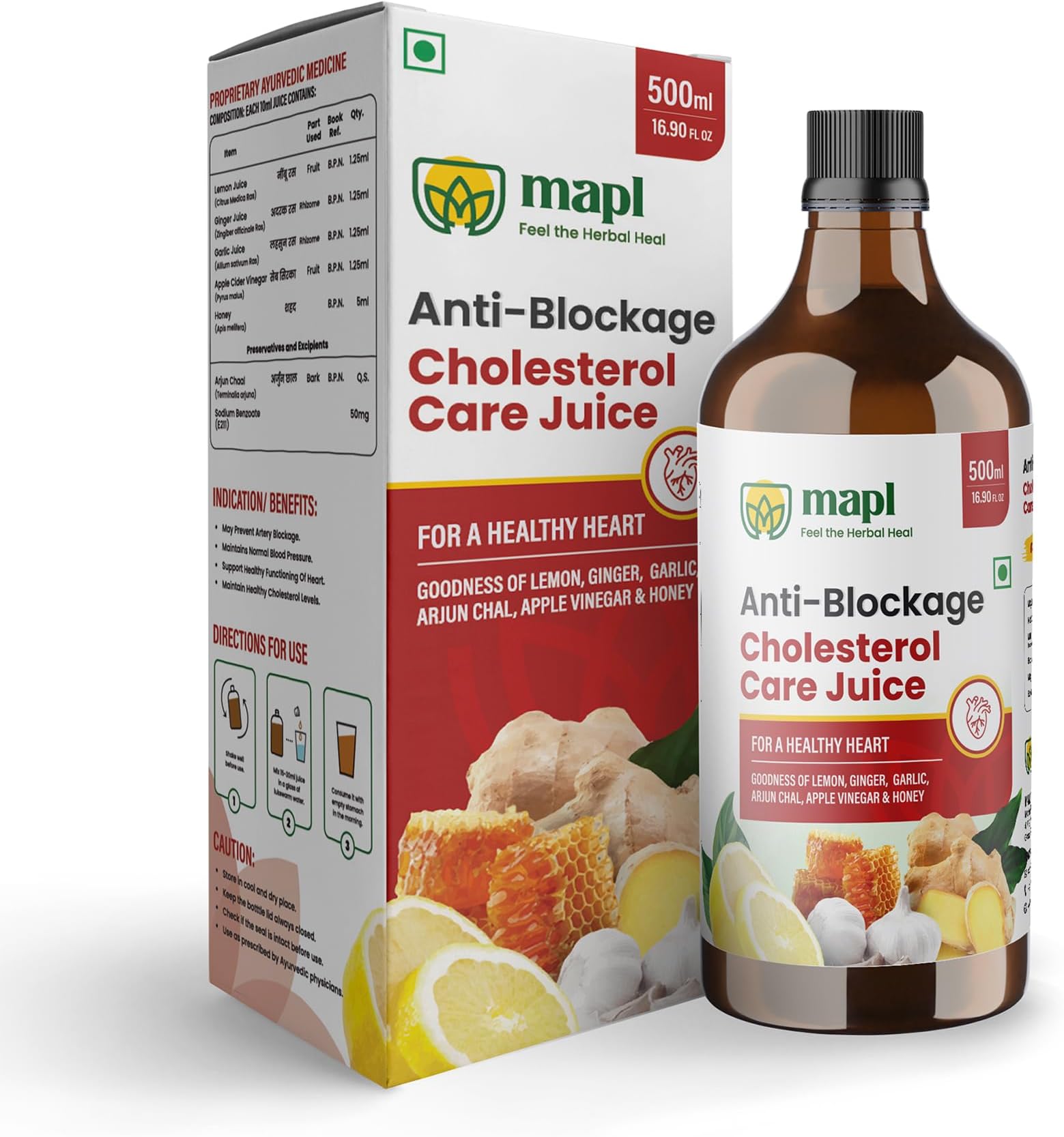 MAPL Anti Blockage Juice | Natural Heart rejuvenator | 100% Ayurvedic | Cholesterol Care | 500 ml, (Pack Of 1)