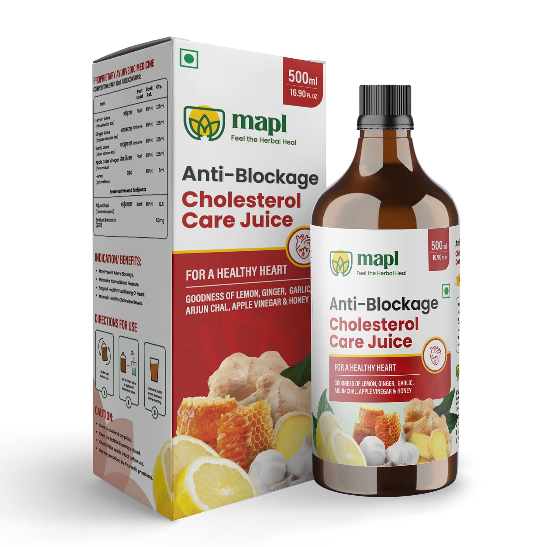 MAPL Anti Blockage Juice | Natural Heart rejuvenator | 100% Ayurvedic | Cholesterol Care | 500 ml, (Pack Of 1)