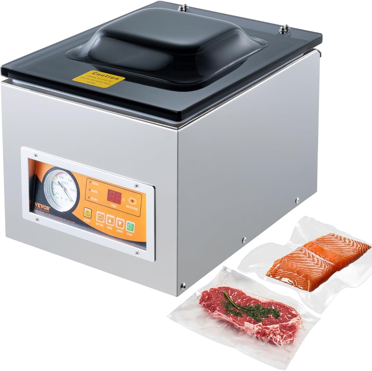 VEVOR Kammer-Vakuumierer 260 W Vakuumiergerät für feuchte Lebensmittel Fleisch Marinaden usw. kompakte Größe mit 26 cm Versiegelungslänge Anwendung in der privaten Küche und im gewerblichen Bereich