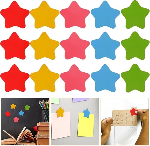 Miniatura 7 de STOBOK 120 imanes de refrigerador en forma de estrella, 1.57 pulgadas, mini imanes coloridos adhesivos para pizarra blanca, nevera, oficina, aula,